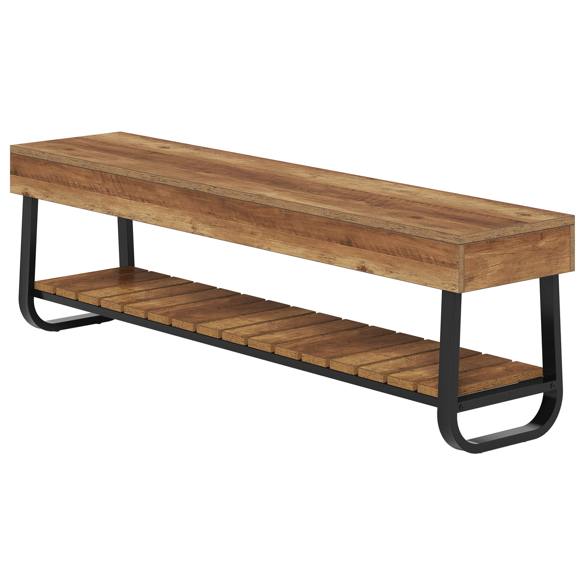 Tribesigns 63" Long Entryway Bench with Slatted Shoe Storage, Industrial Hallway Bench for 2-3