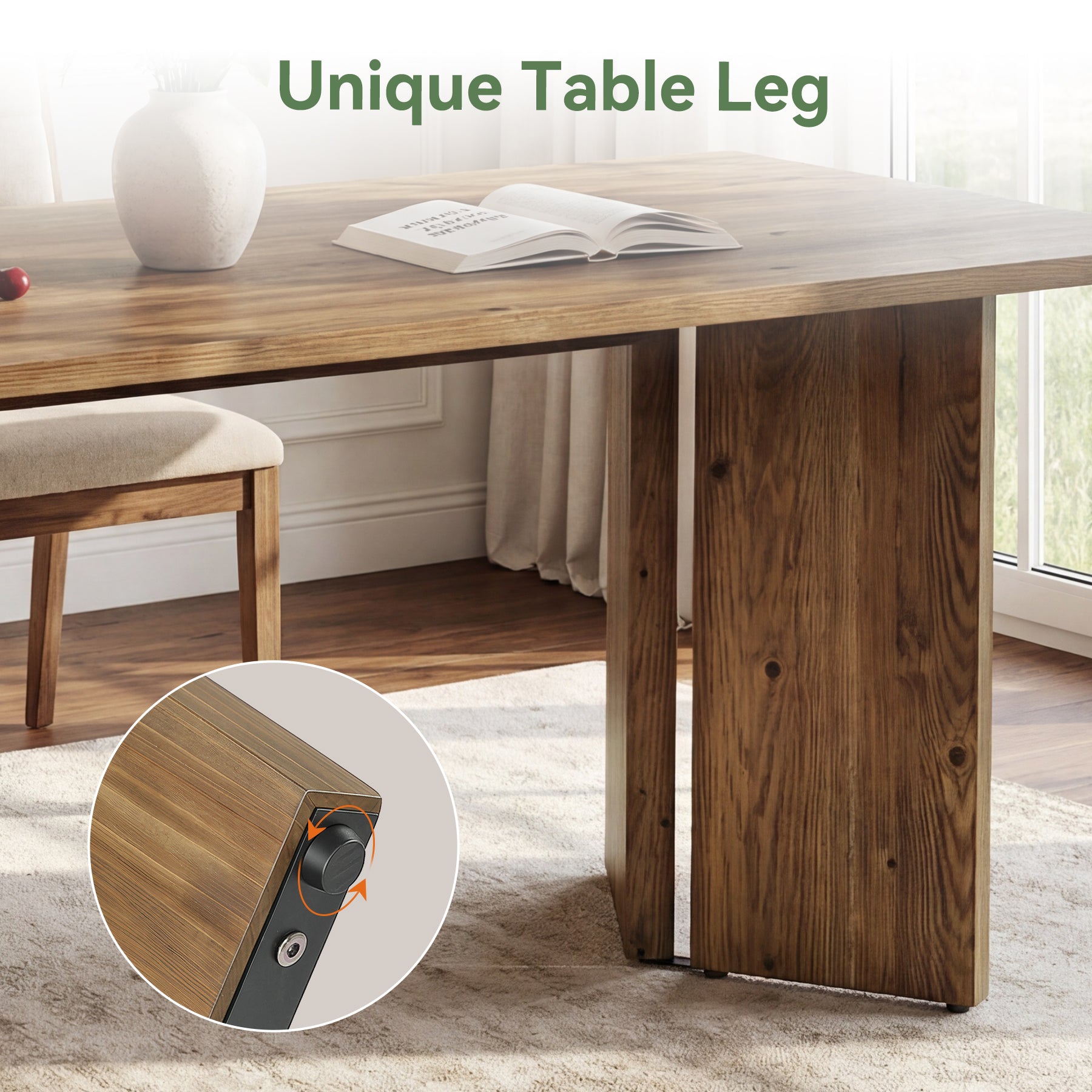 63-Inch Solid Wood Dining Table for 4-6 People with Clamp-Style Legs, Farmhouse Rectangular Kitchen Table