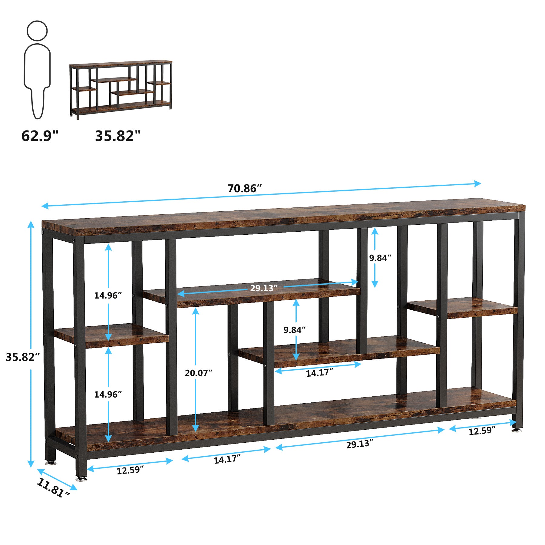 Tribesigns 70.9-Inch Extra Long Console Table with 3-Tier Storage Shelves, Industrial Narrow Sofa Table for Entryway