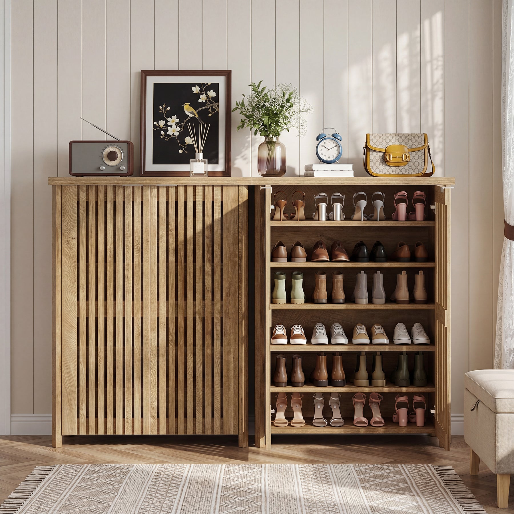 Tribesigns 43.31 Inch 6-Tier Shoe Cabinet with Louvered Doors, Farmhouse Shoe Storage Cabinet for Entryway and Hallway