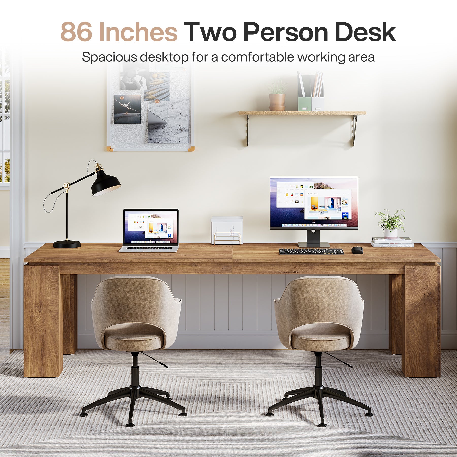 Tribesigns 86.61-Inch Two-Person Computer Desk, Extra Long Wood Workstation Table for Home Office Study Room
