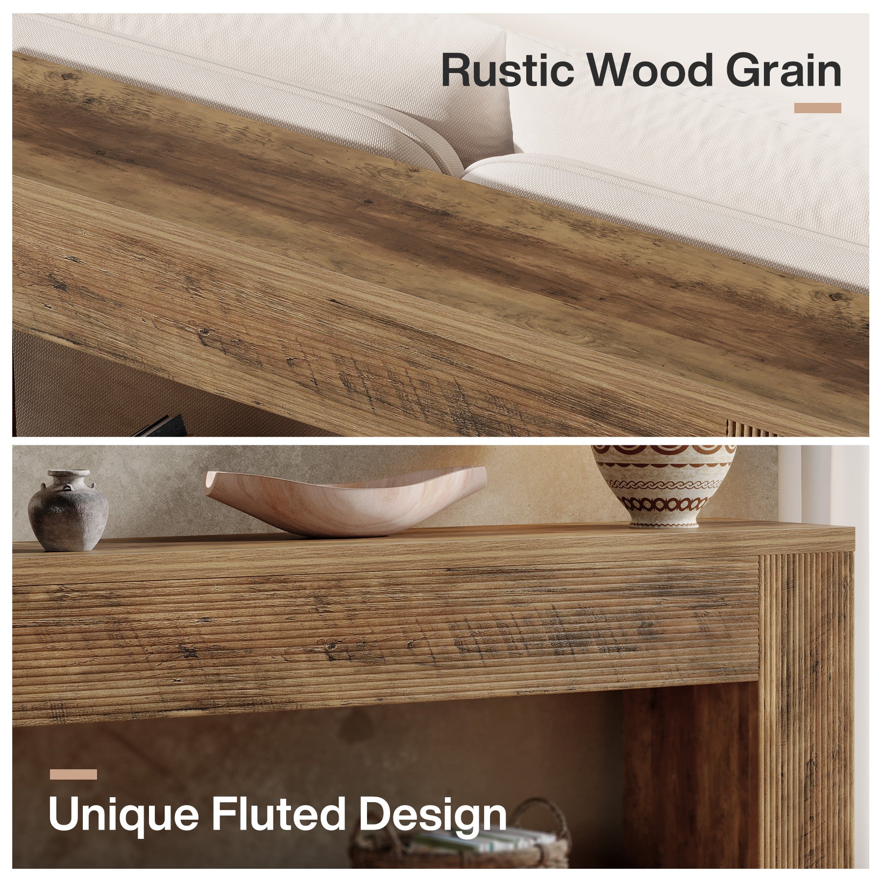 Tribesigns 70.9-Inch Console Table, Farmhouse Fluted Sofa Table for Entryway and Living Room