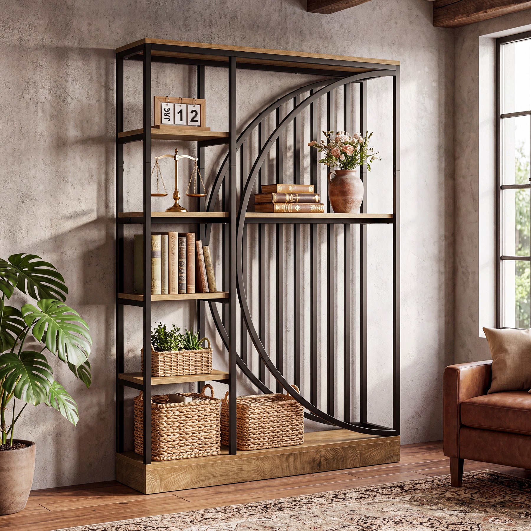 Tribesigns 70.9-Inch 5-Tier Bookshelf Room Divider, Reversible Display Shelf for Home Office