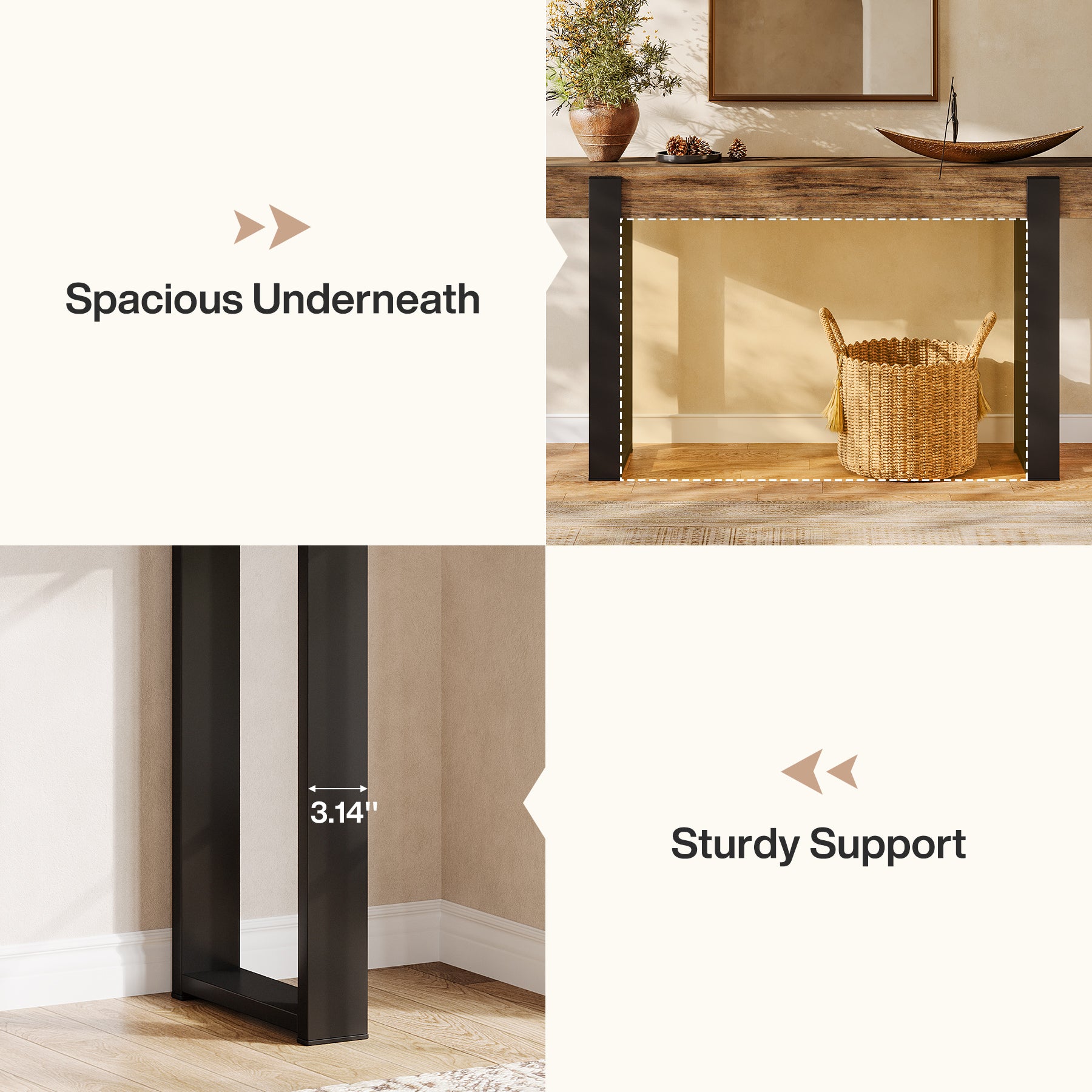 Tribesigns 63-Inch Solid Wood Sofa Table with Metal Support, Narrow Console Table for Behind Couch