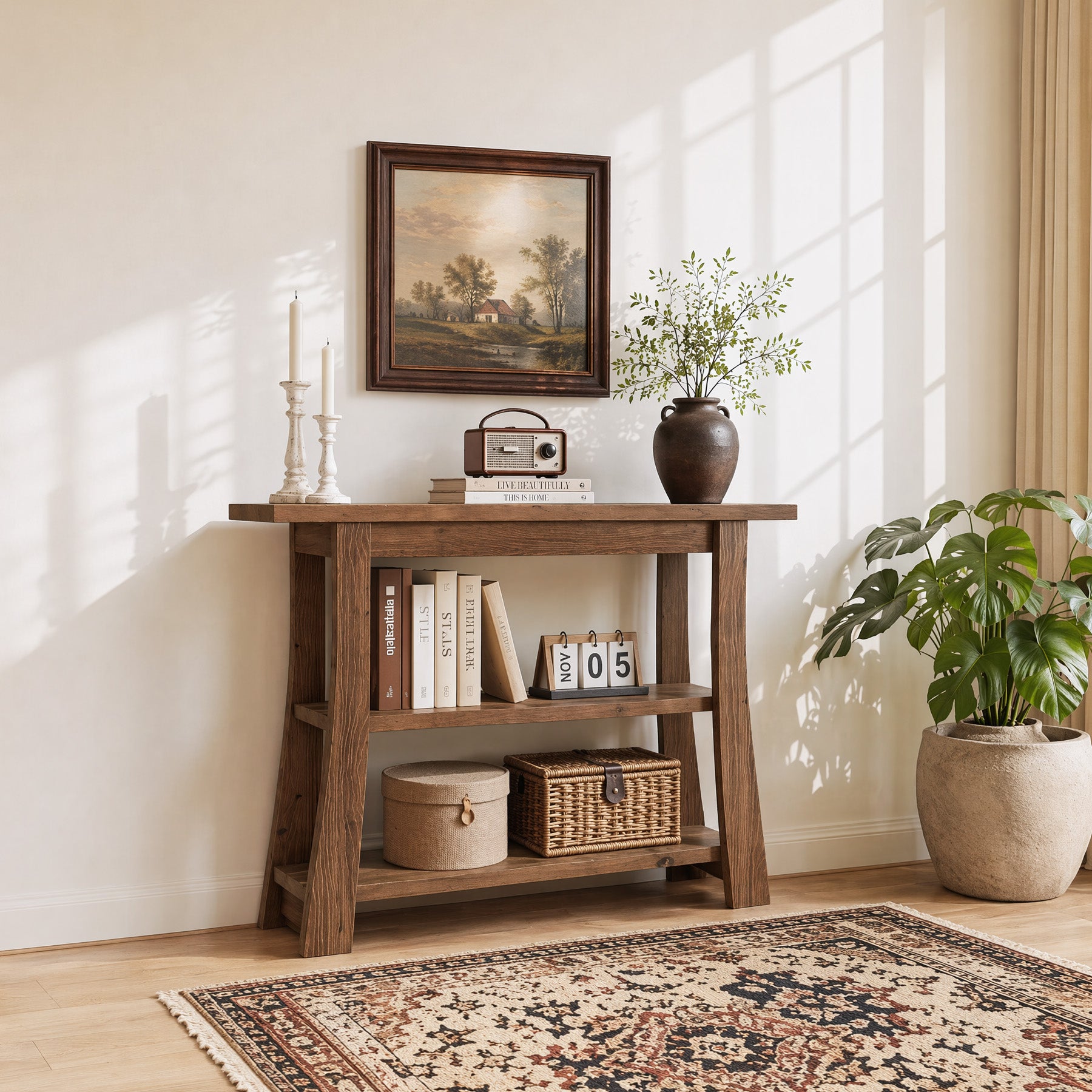 Tribesigns 41.3 Inch Solid Wood Console Table with 3-Tier Storage, Farmhouse Hallway Table