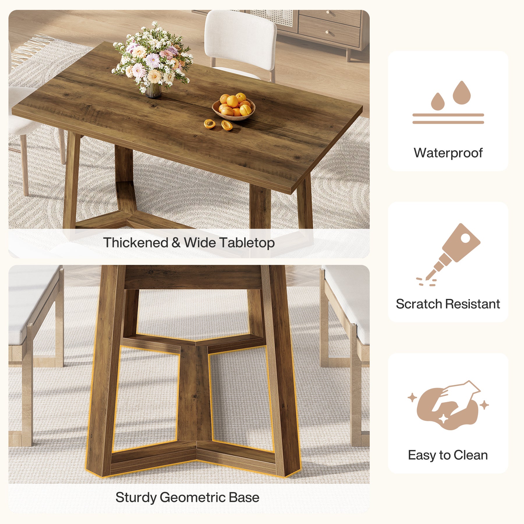 Tribesigns 47-Inch Wood Dining Table with 250 lb Capacity, Farmhouse Rectangle Table for Kitchen