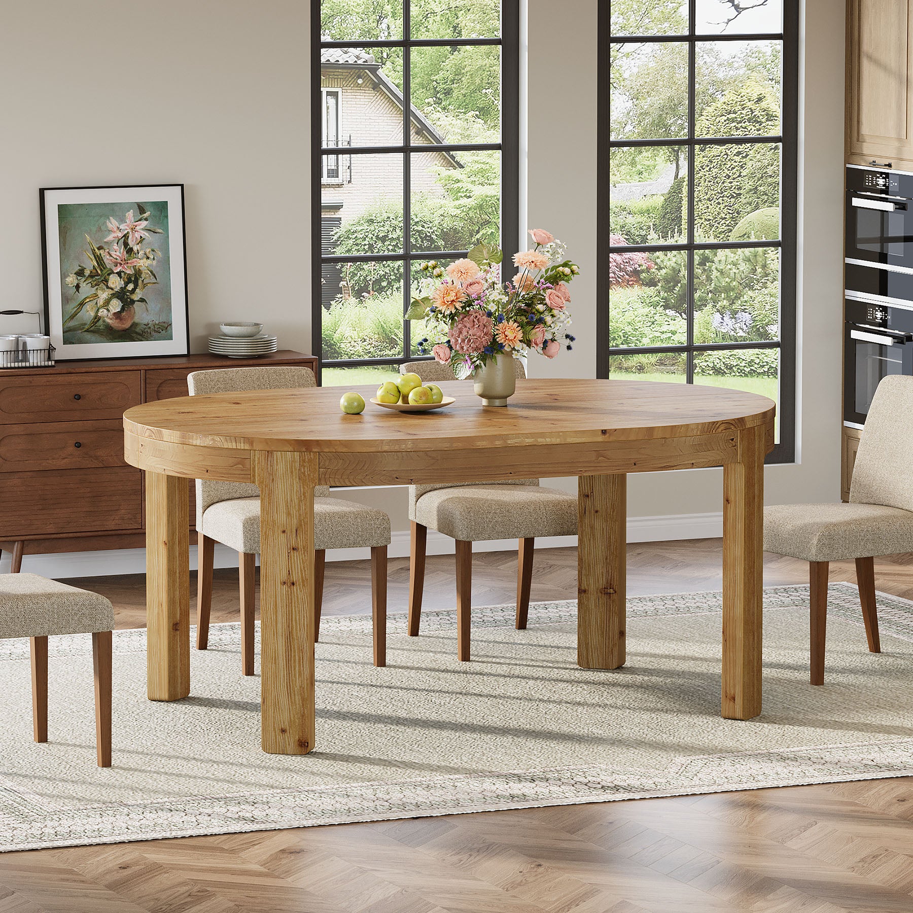 Tribesigns 55-Inch Farmhouse Oval Dining Table, Solid Wood Kitchen Table for 4 in Small Spaces