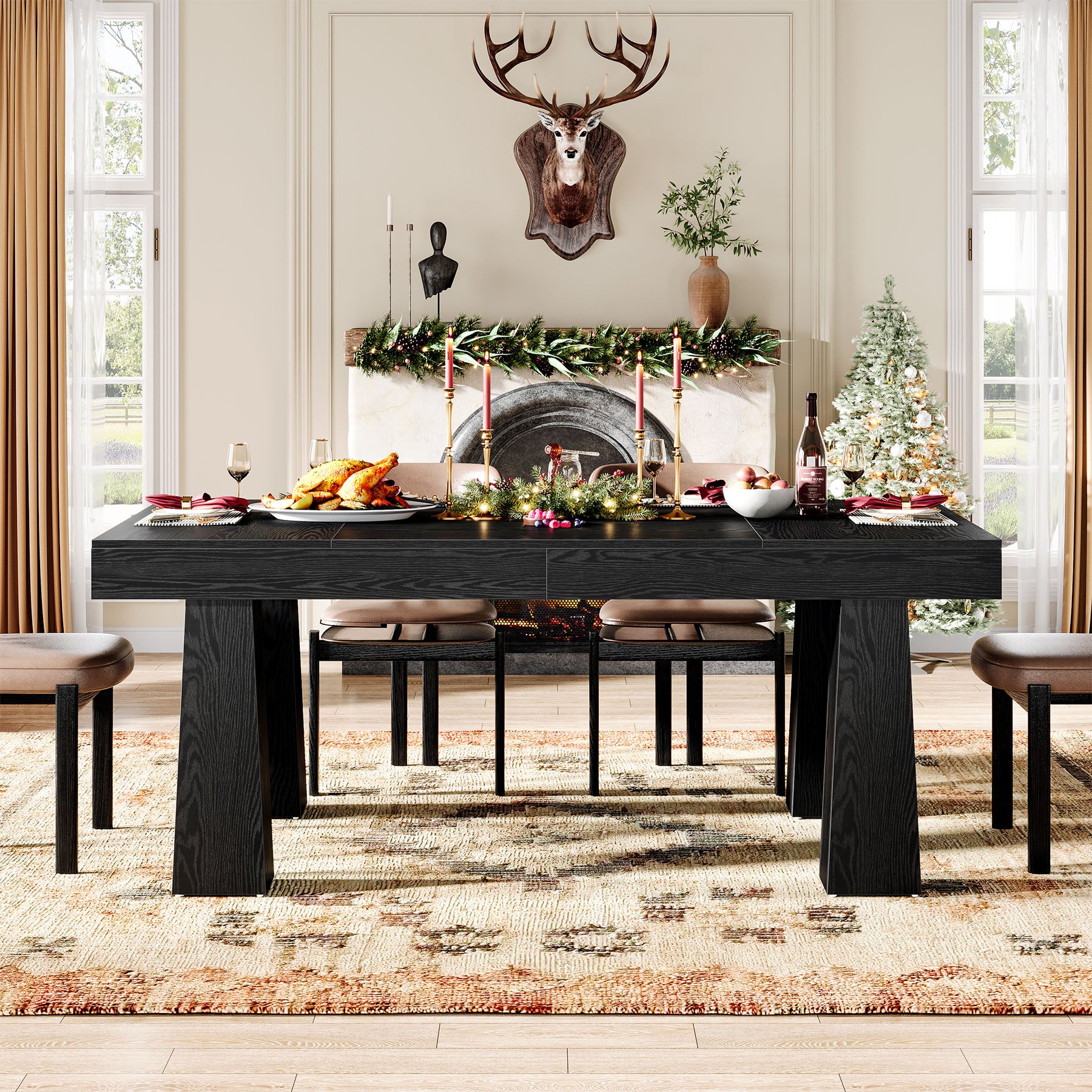 Tribesigns 63" Dining Table, Rectangular Kitchen Table for Dining Room