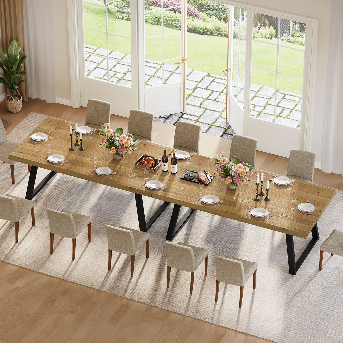 Tribesigns 63-Inch Solid Wood Dining Table with Black Metal Legs, Farmhouse Kitchen Table for 4-6