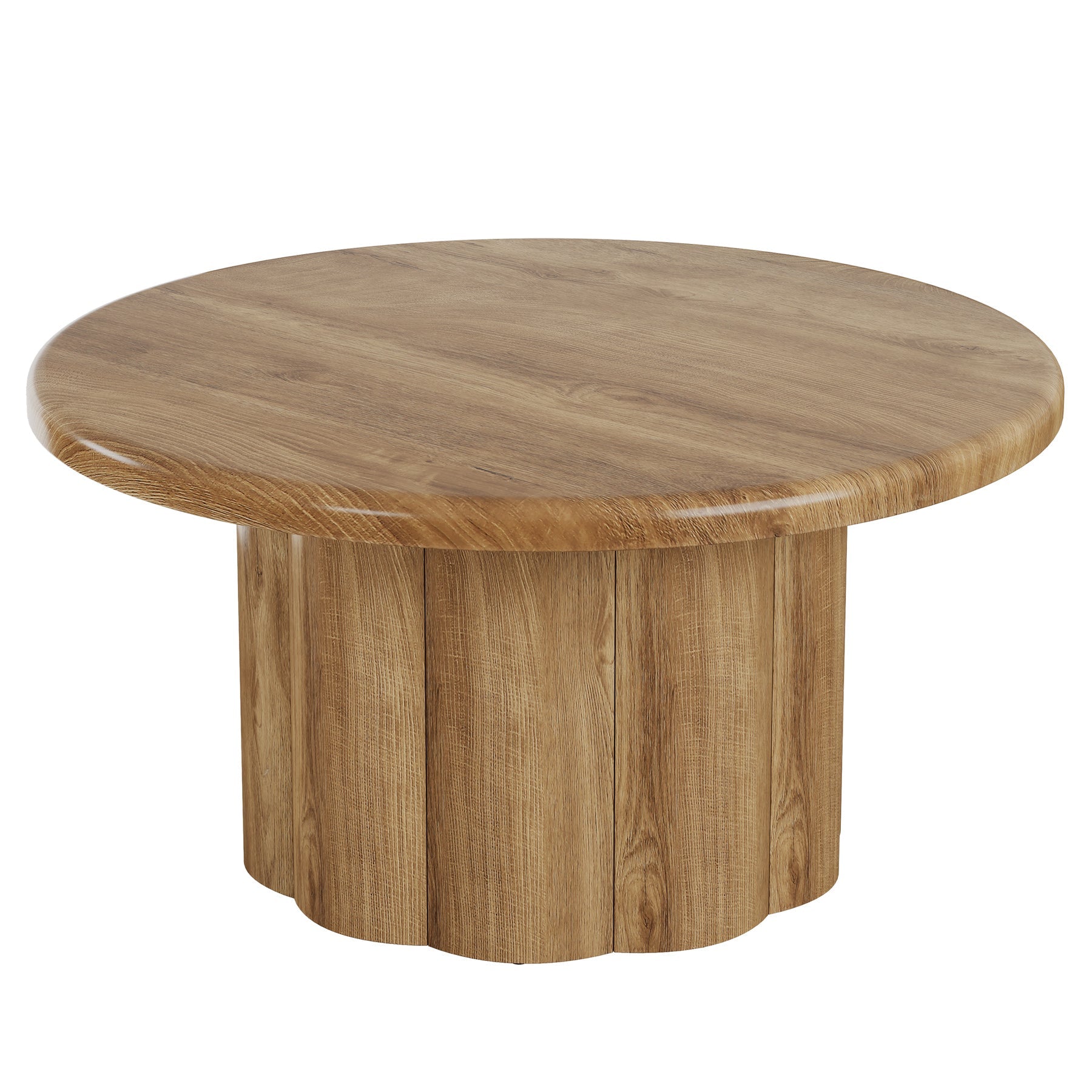Rustic Fluted Drum Table,31.5" Round Farmhouse Center Table for Cozy Living