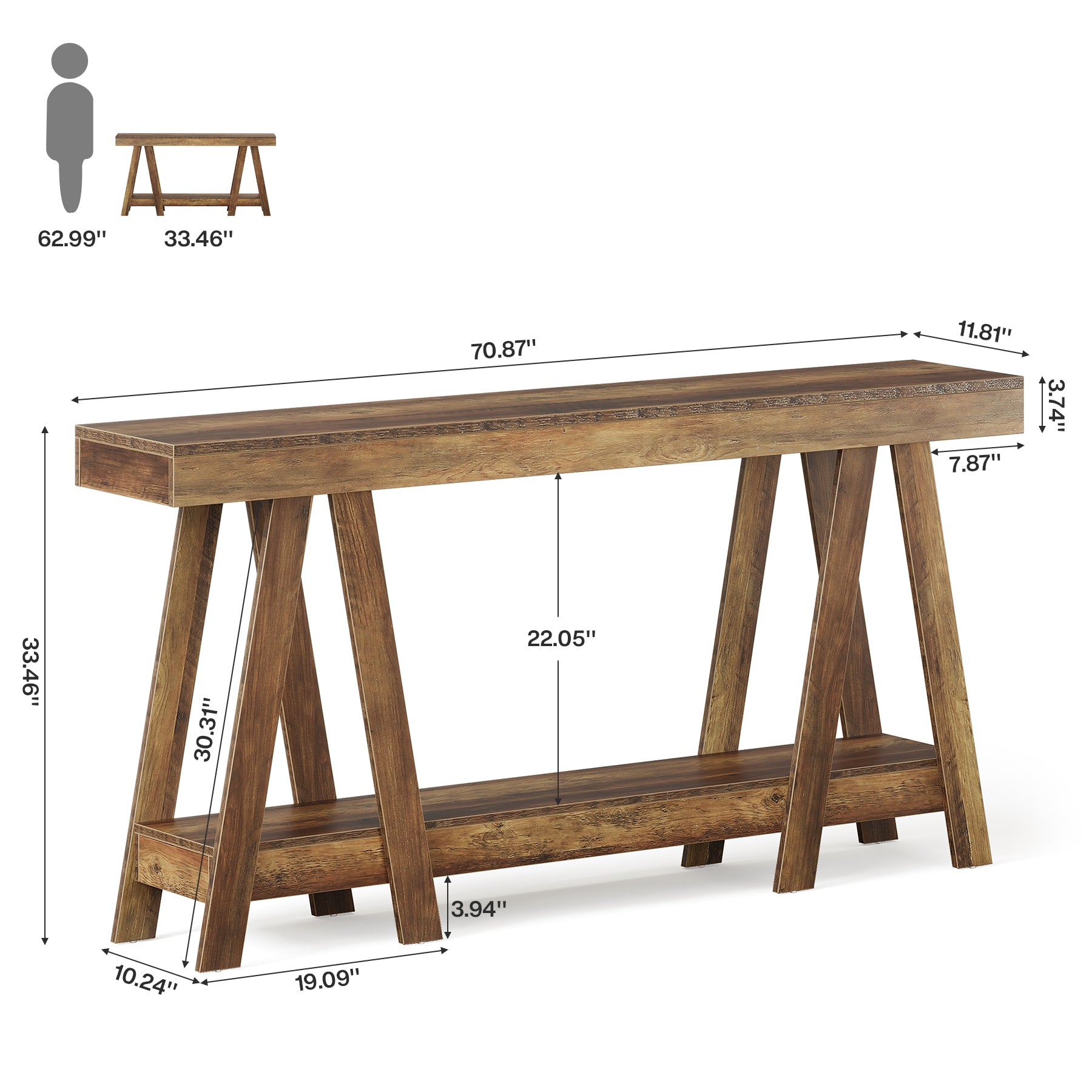 Tribesigns 70.87-Inch Farmhouse Console Table with 2-Tier Storage and A-Shaped Frame, Narrow Entryway Sofa Table for Living Room and Foyer