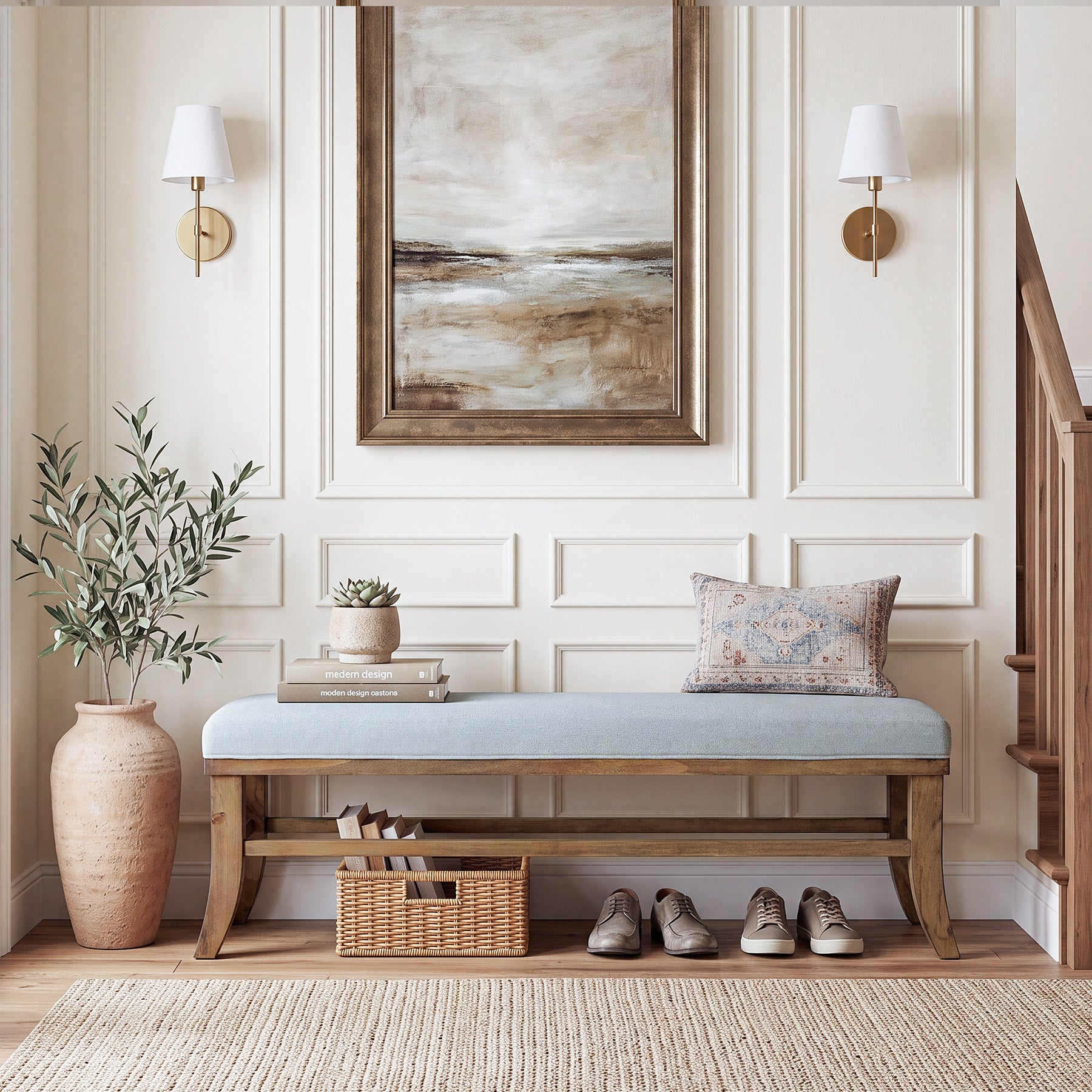 Tribesigns 55-Inch Upholstered Bench, Solid Pine Wood Frame with Cushion for Bedroom Entryway