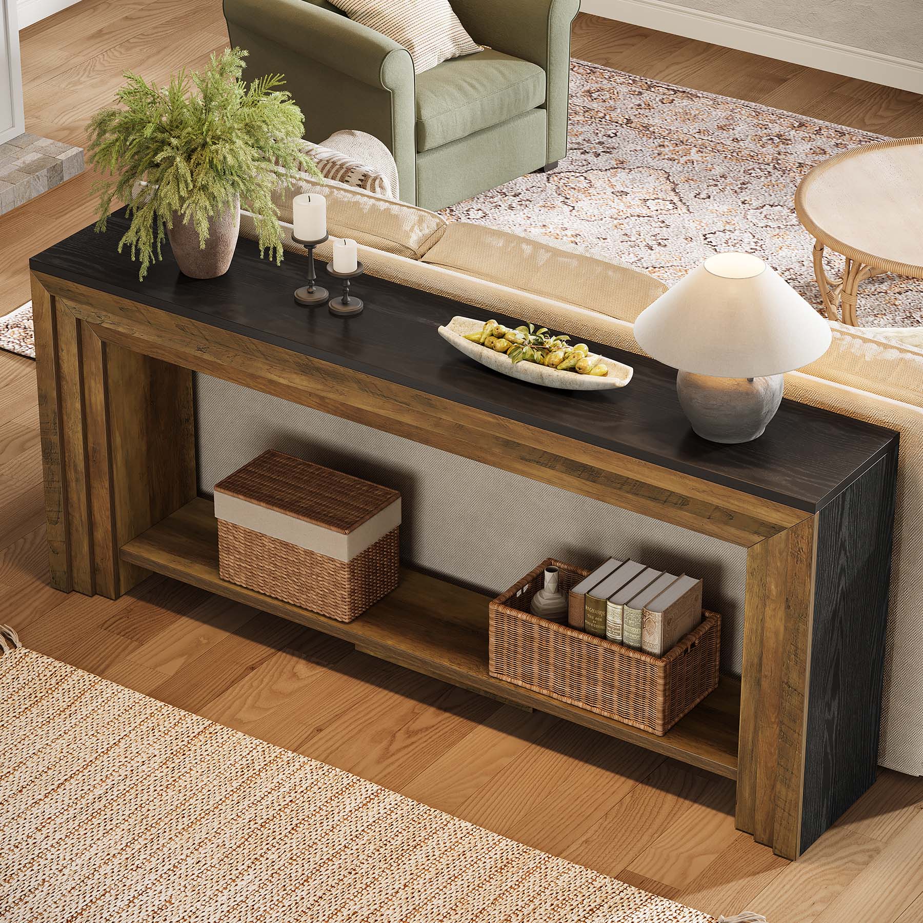 70.9-Inch Farmhouse Narrow Console Table with Storage, Wooden Sofa Table for Entryway