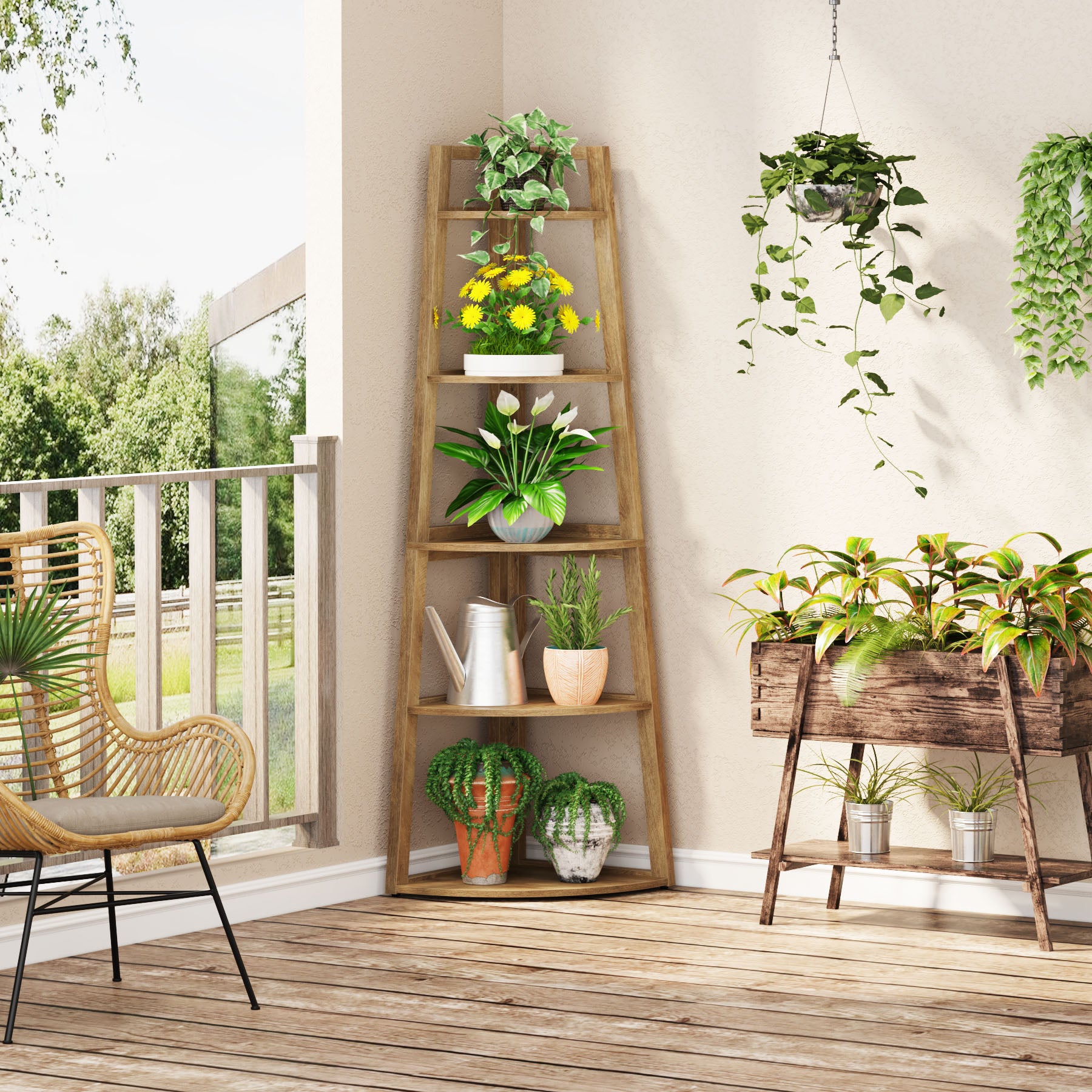 Tribesigns 70-Inch Tall Corner Shelf 5-Tier Bookcase, Industrial Corner Ladder Shelf for Small Spaces