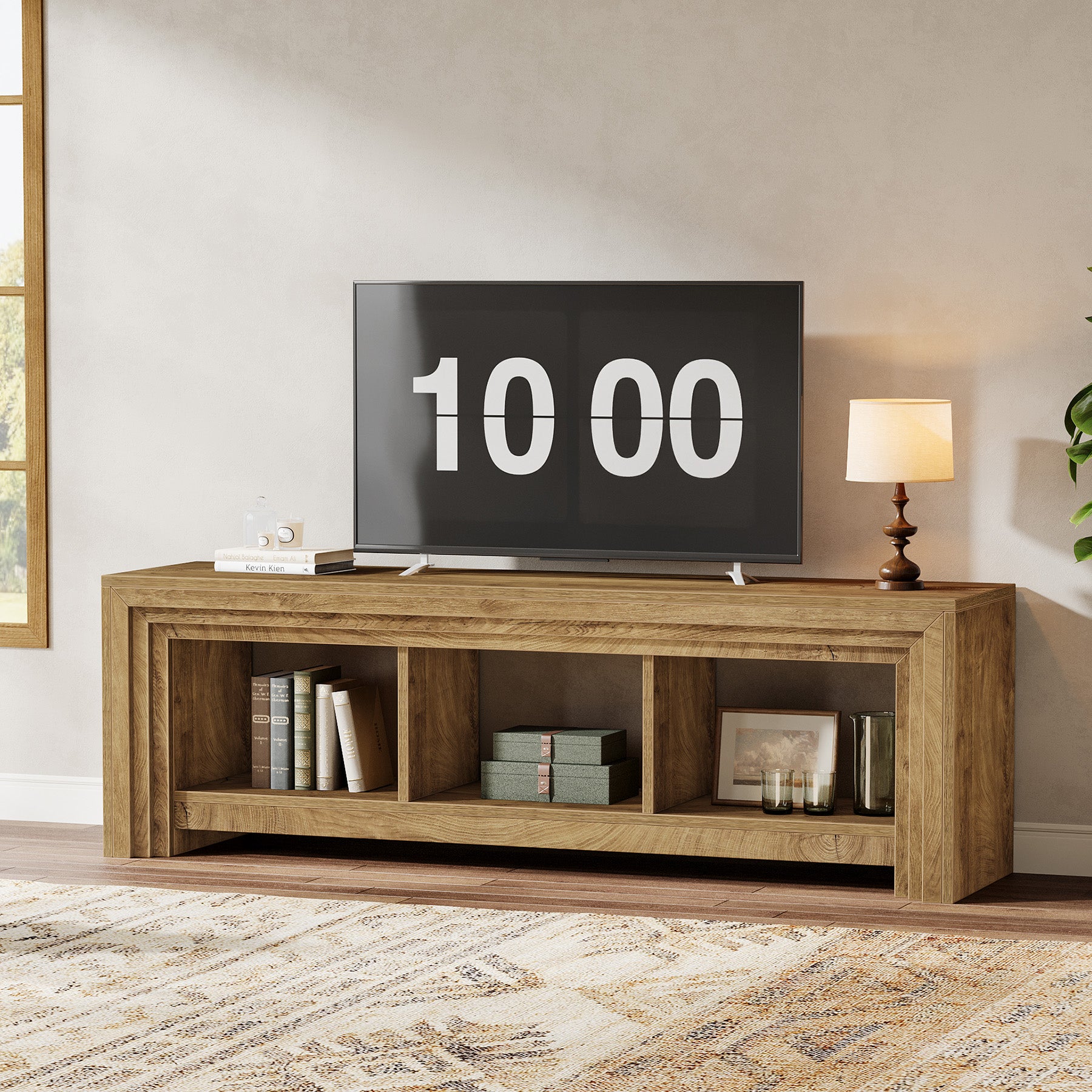 Tribesigns 63-Inch Farmhouse TV Stand, Oak Media Console with Open Storage for Living Room