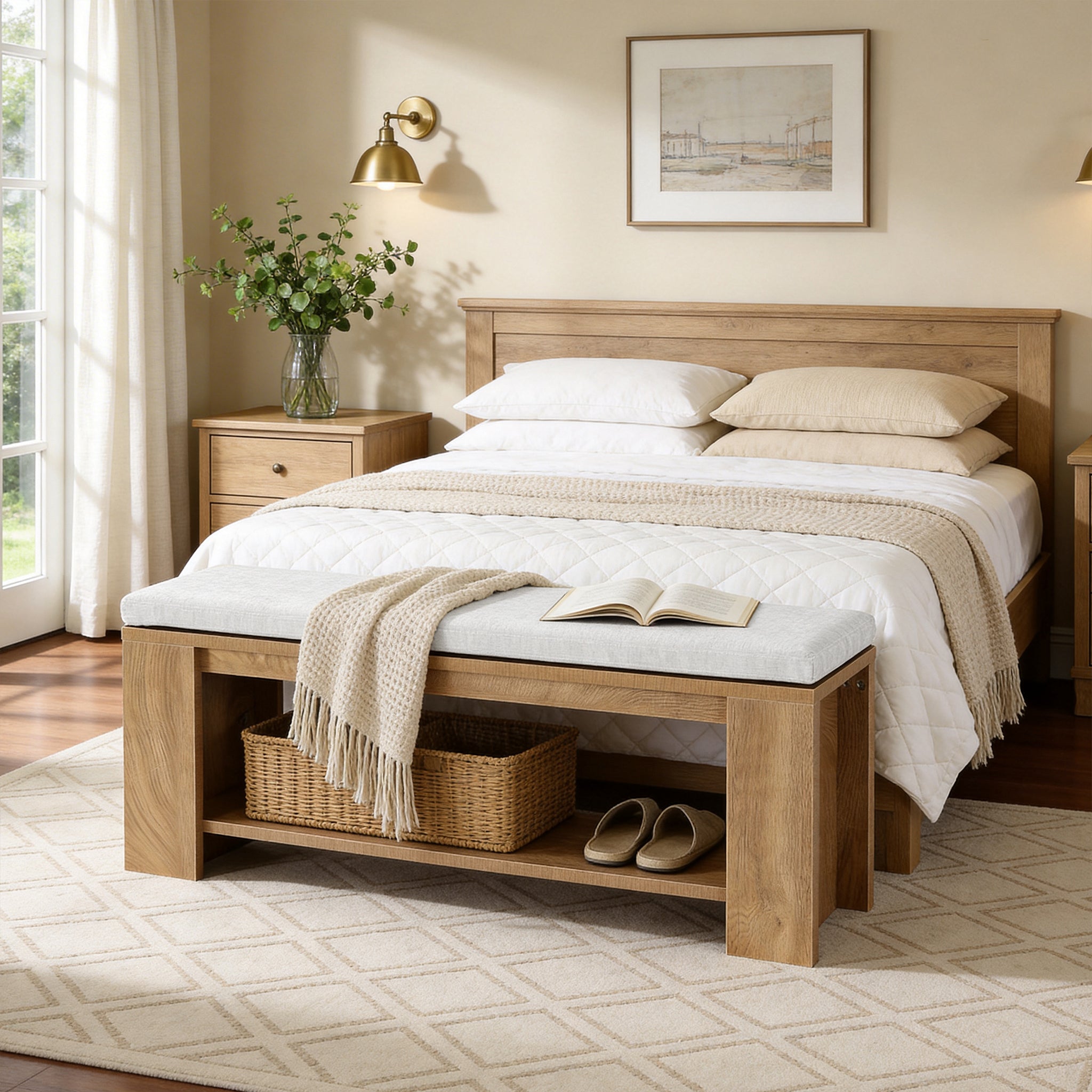 Tribesigns 47.24-Inch Upholstered Hallway Bench with Padded Seat, Farmhouse Bed Bench for Bedroom