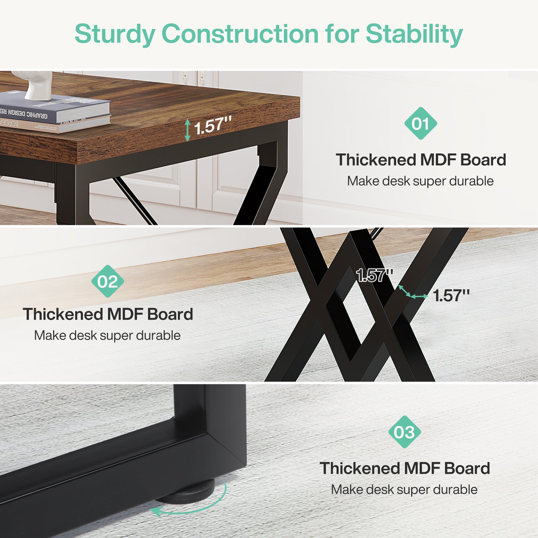 Tribesigns 63-Inch Large Office Desk, Industrial Computer Executive Desk with Extra Thick Wood-Look Top and Metal Frame for Home Office