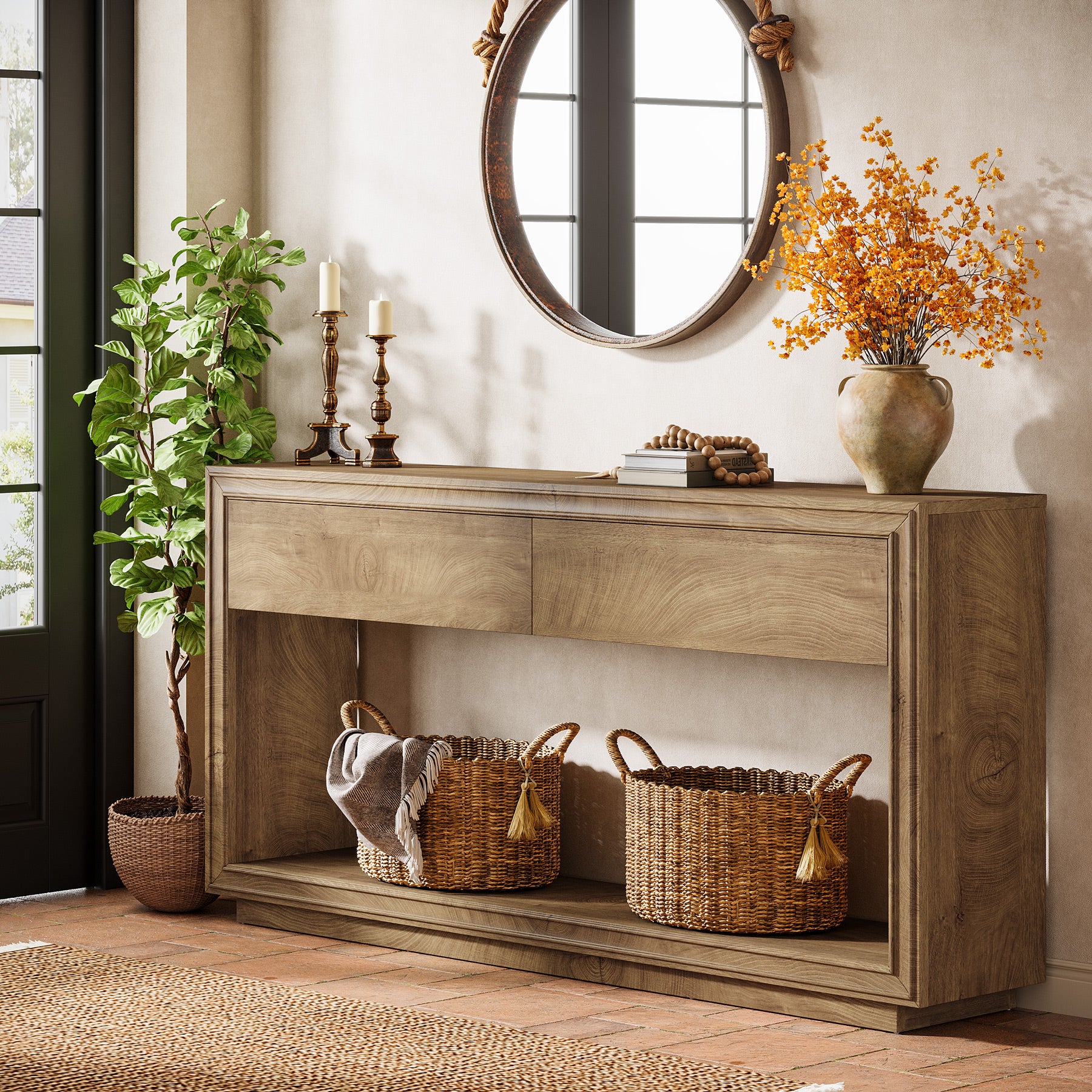 Tribesigns 63-Inch Console Table with 2 Drawers, Farmhouse Entryway Table with Storage for Hallway