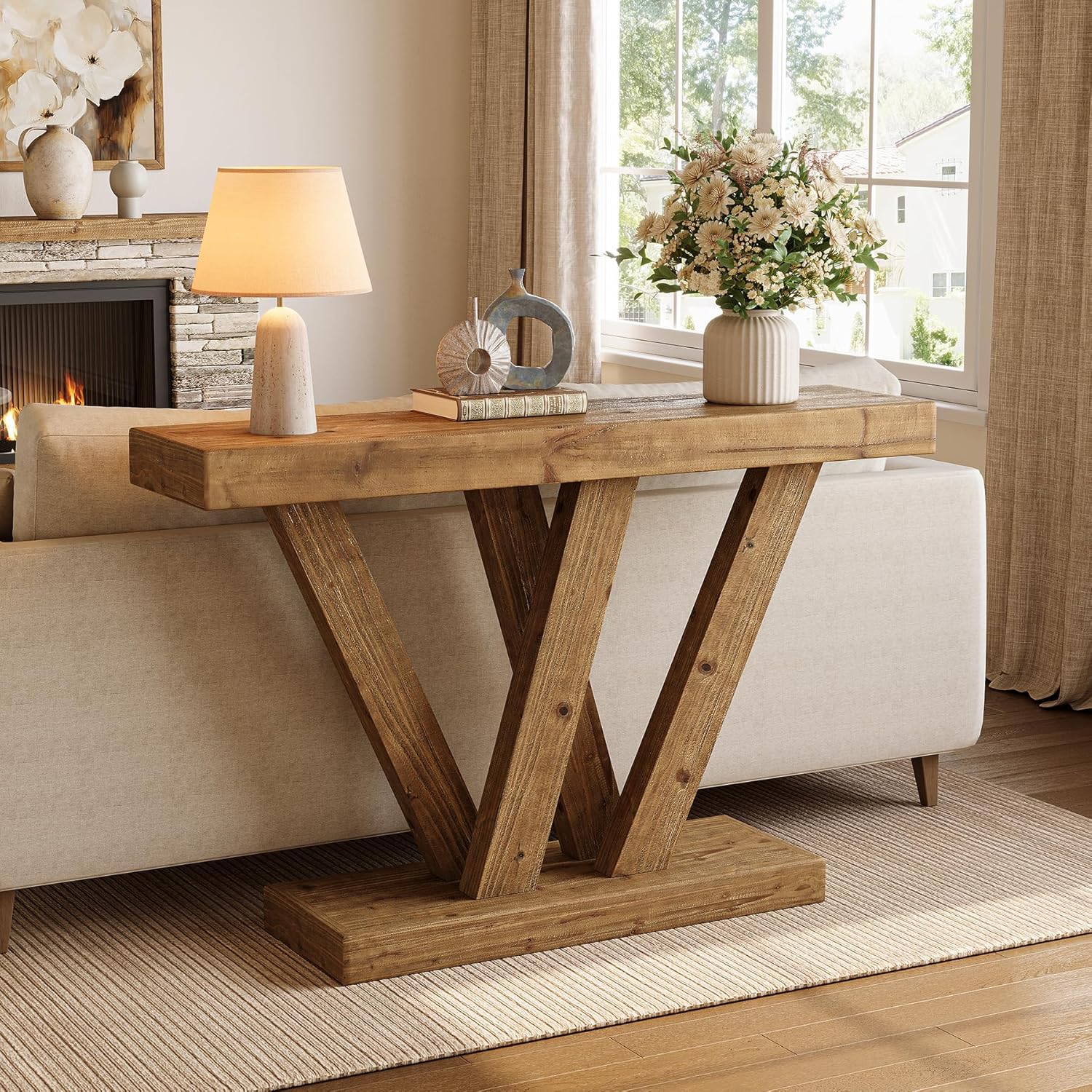47" Solid Wood Console Table - Narrow Vintage Sofa Table for Entryway, Hallway & Living Room