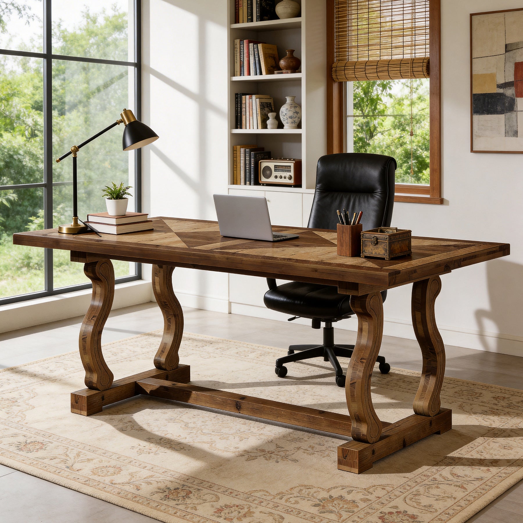 Tribesigns 63-Inch Solid Wood Executive Desk with Diamond Parquetry, Farmhouse Desk for Home Office