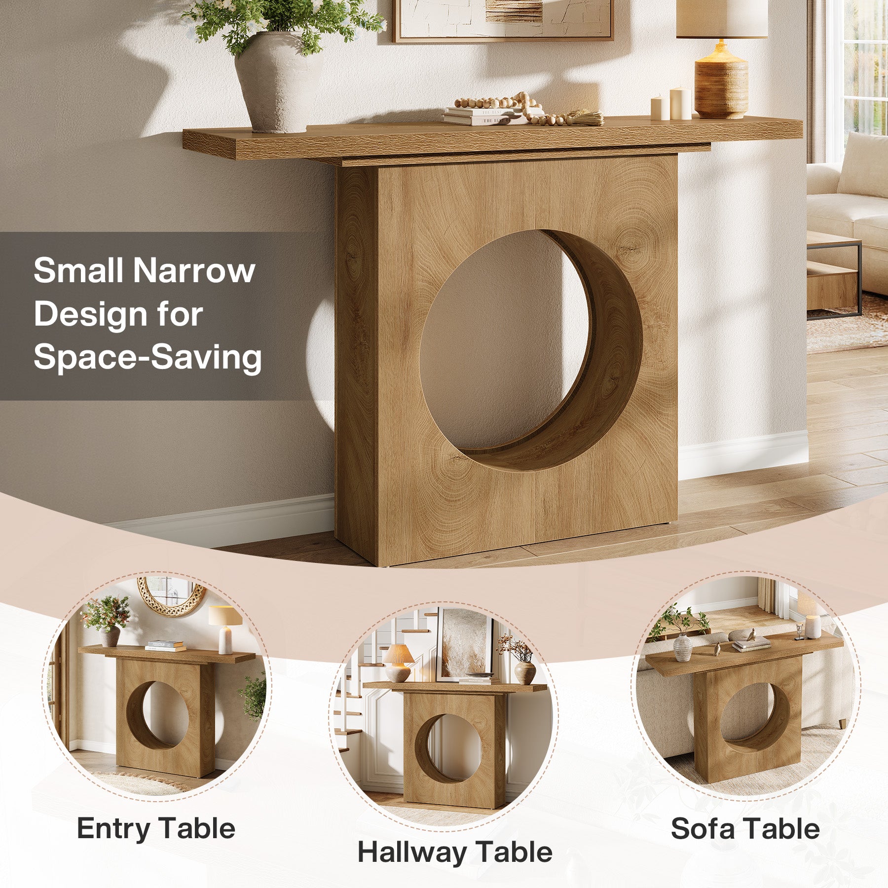 41.3-Inch Farmhouse Console Table, Narrow Entryway Table with Round Hole Design