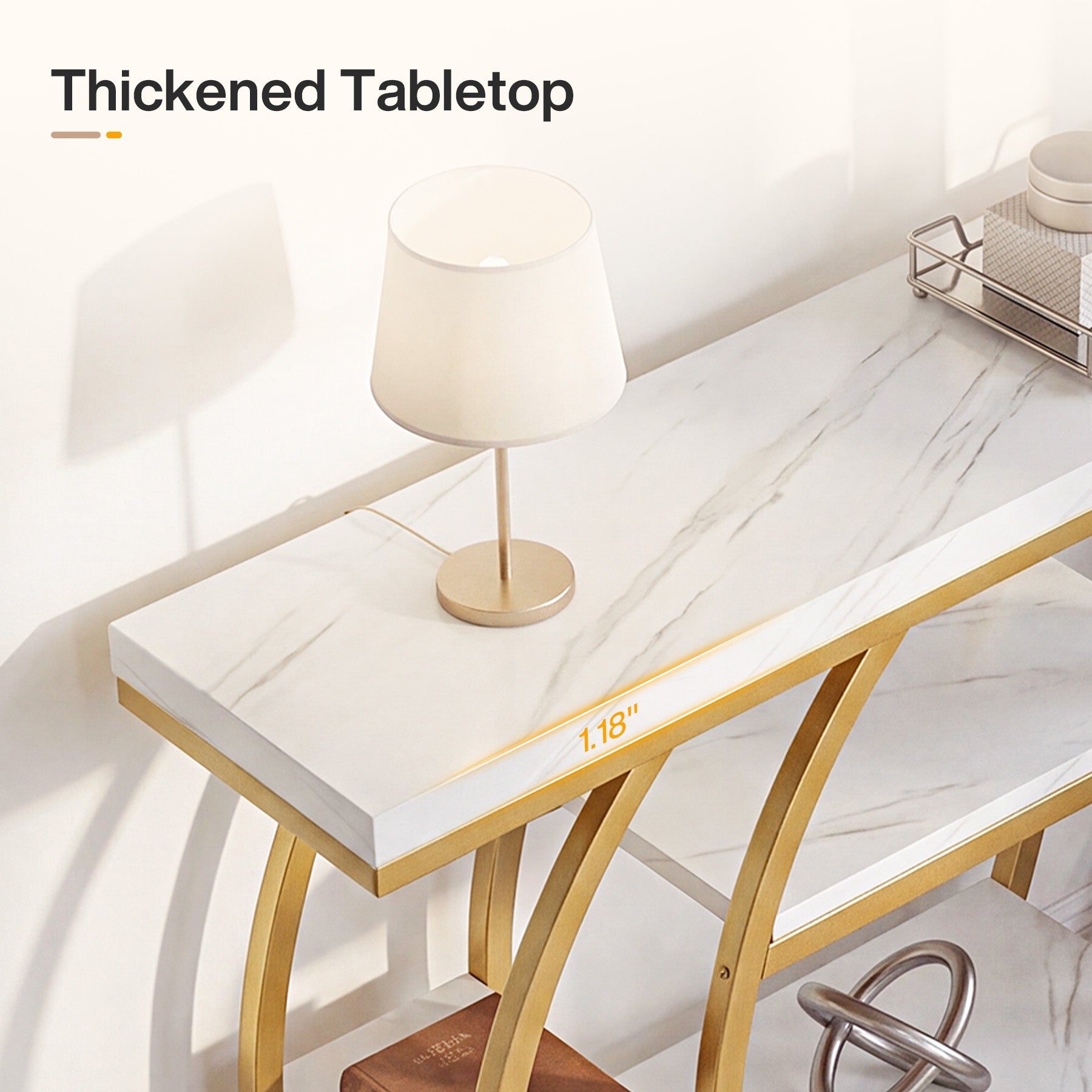 41.3-Inch Modern Console Table with 5-Tier Storage, Narrow Faux Marble Entryway Table for Living Room and Hallway