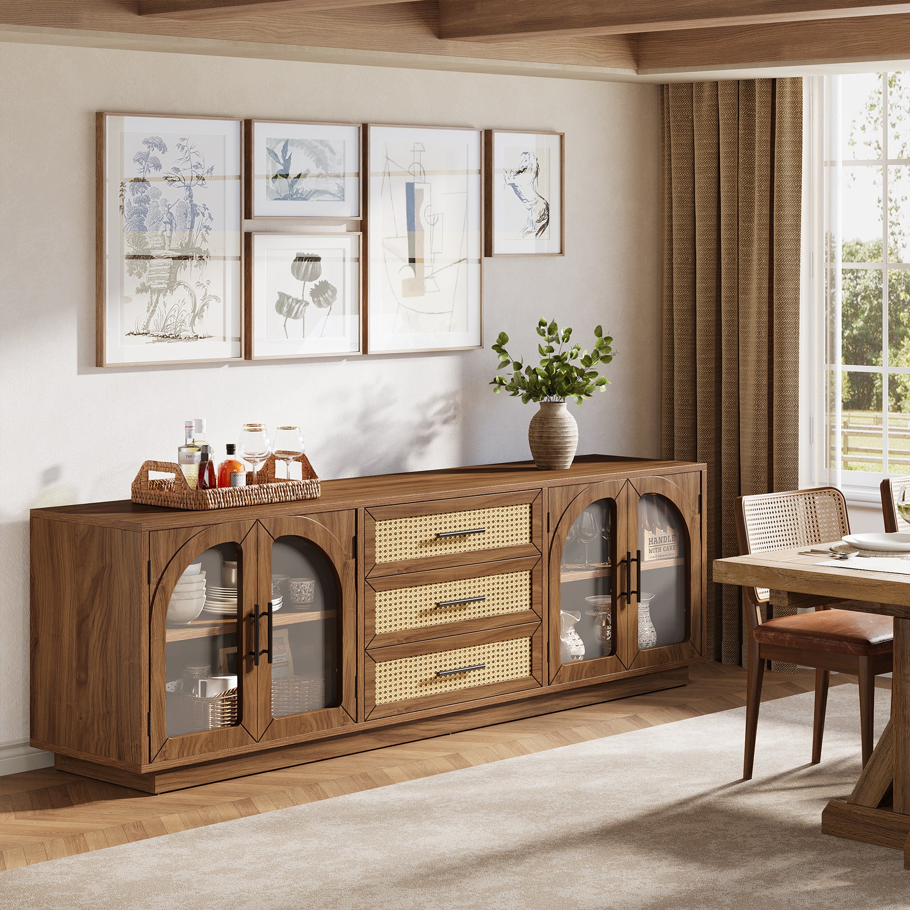 Tribesigns 71-Inch TV Stand with Rattan Drawers, Mid-Century Media Console for Living Room