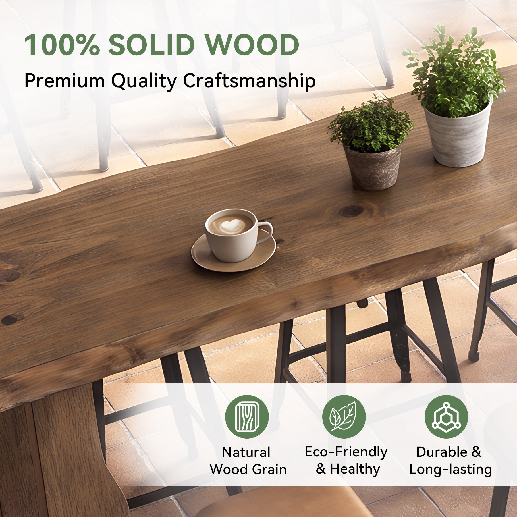 Tribesigns 70.9-Inch Solid Wood Bar Table, Extra Long Counter Height Pub Table with Wave Legs
