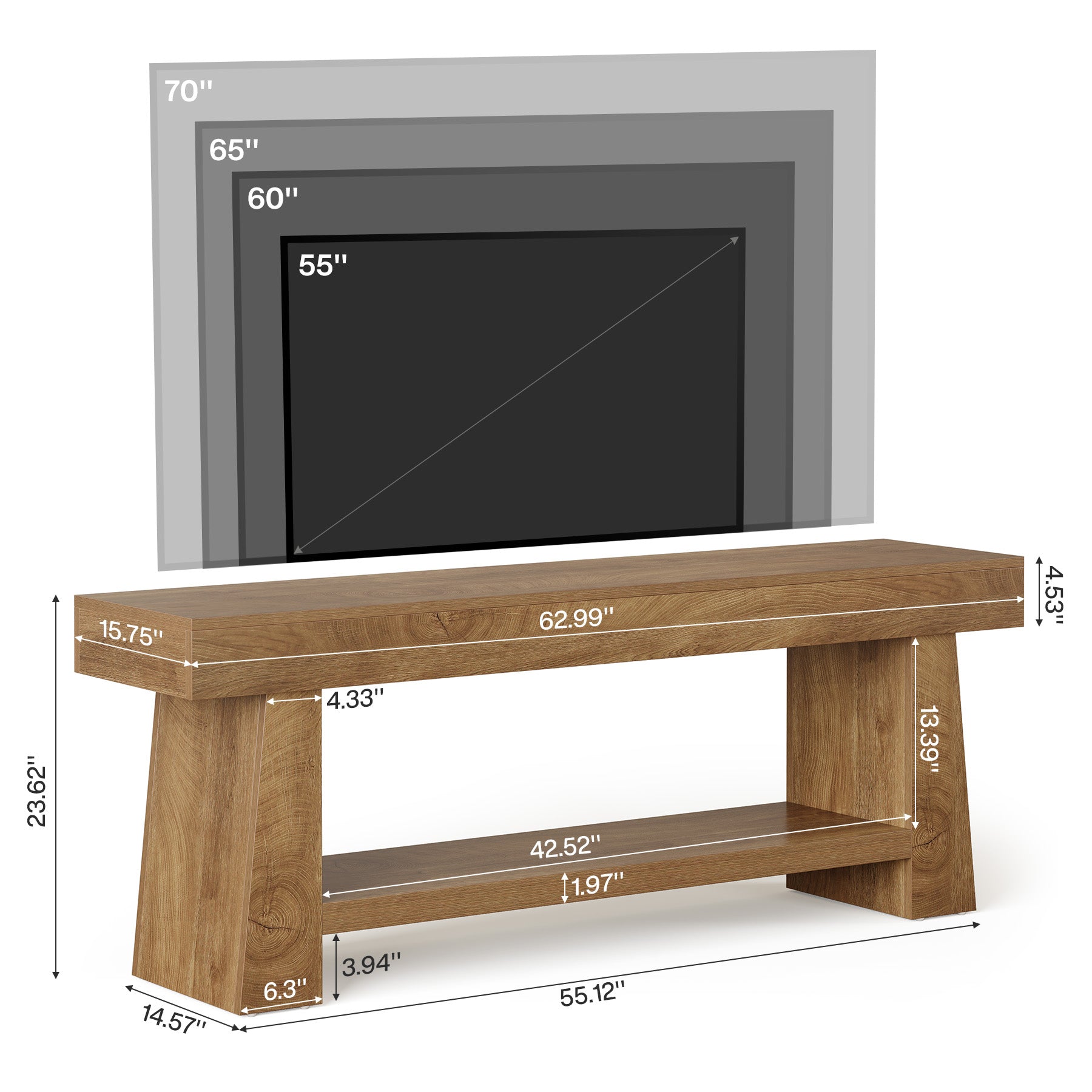Tribesigns 63-Inch Farmhouse TV Stand with 2-Tier Storage, Media Console for Living Room or Bedroom