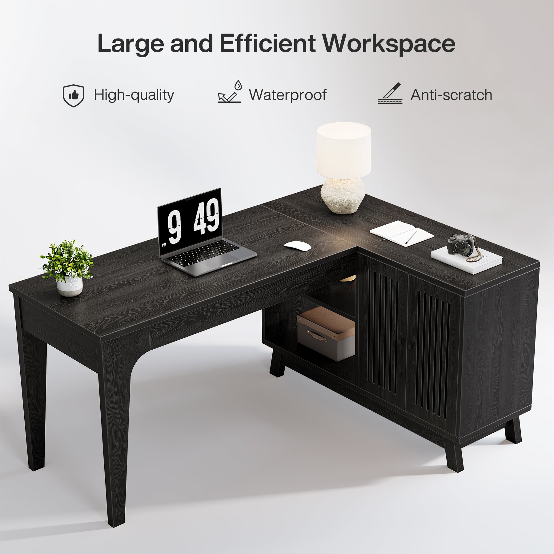 57-Inch L-Shaped Corner Desk with Storage Cabinet, Wood Home Office Workstation and Study Writing Table