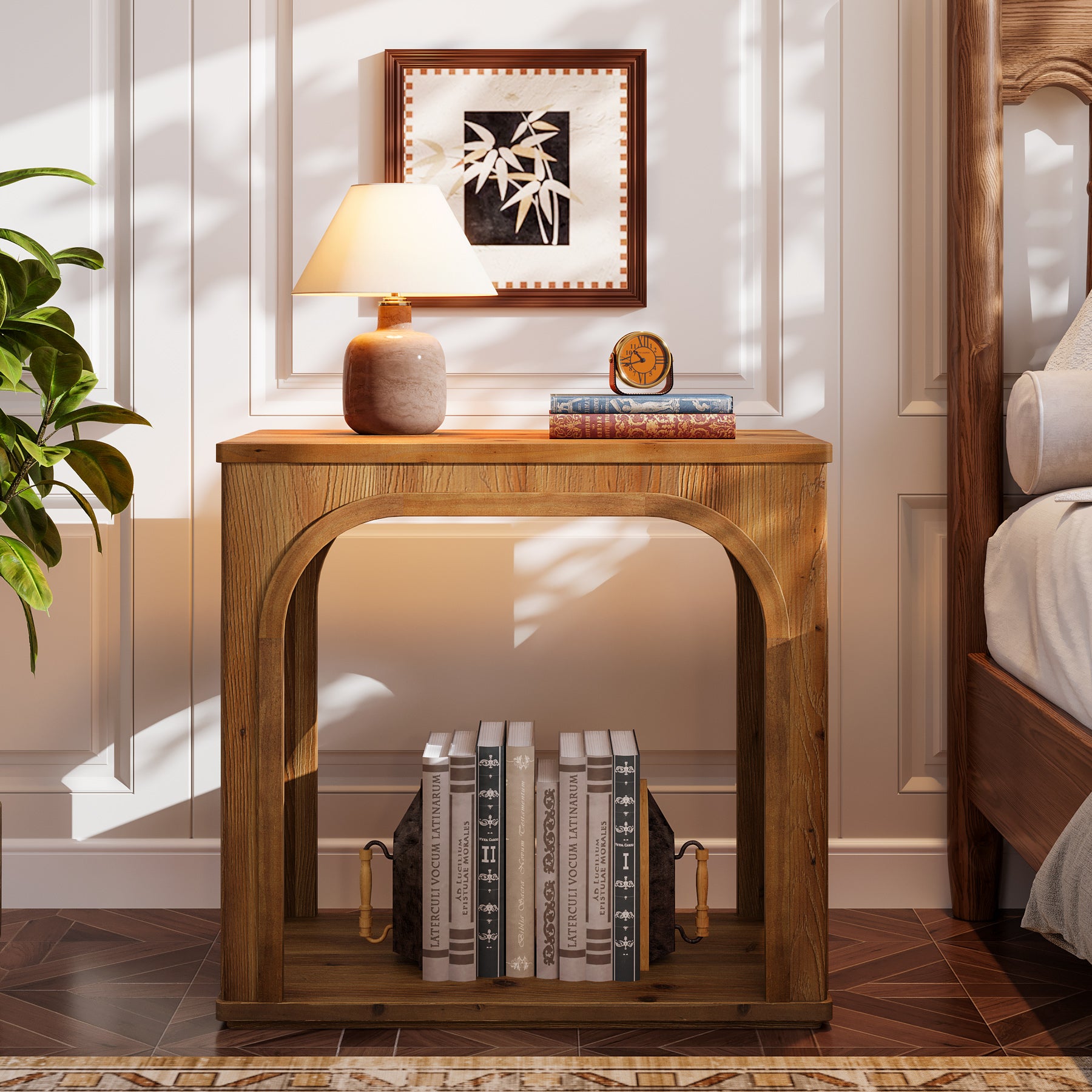 Tribesigns 25.2-Inch Solid Wood End Table with Arched Design and Bottom Shelf, 2-Tier Farmhouse Side Table for Living Room