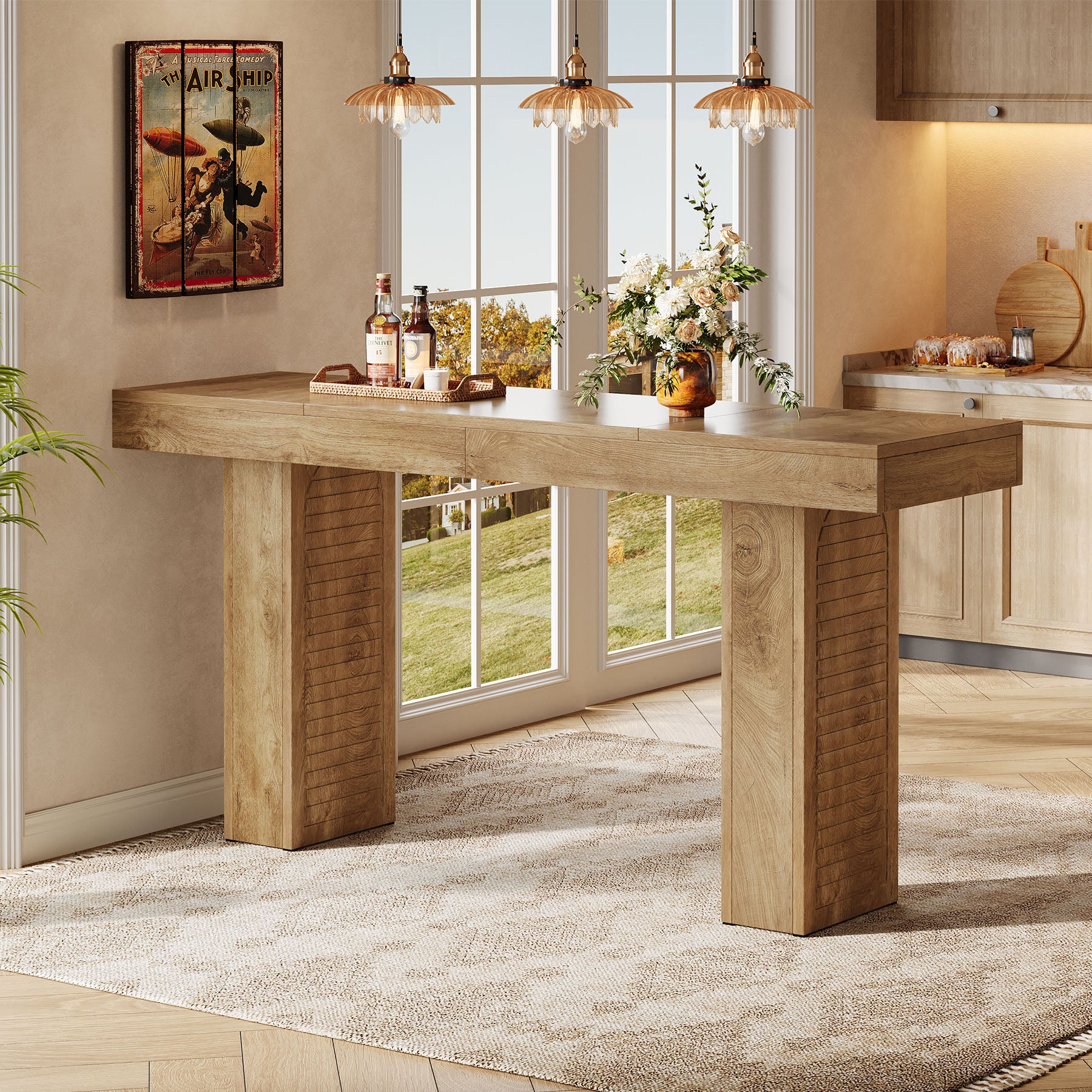 70.9 Inch Extra Long Bar Table for 4-6, Counter Height Pub Table for Kitchen and Home Bar