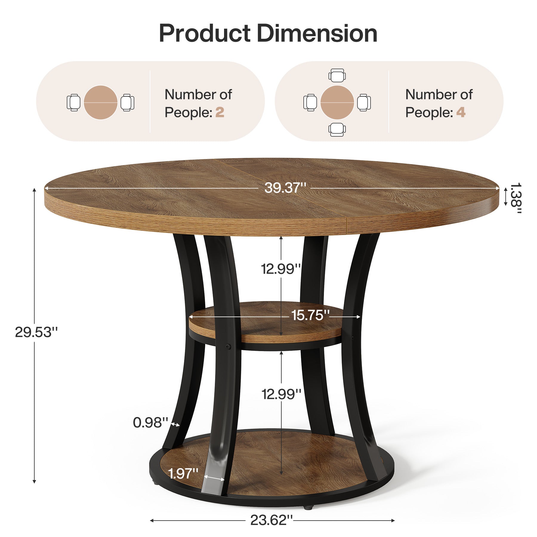 Tribesigns 39-Inch Round Conference Table, Compact Meeting Table with Storage Shelf