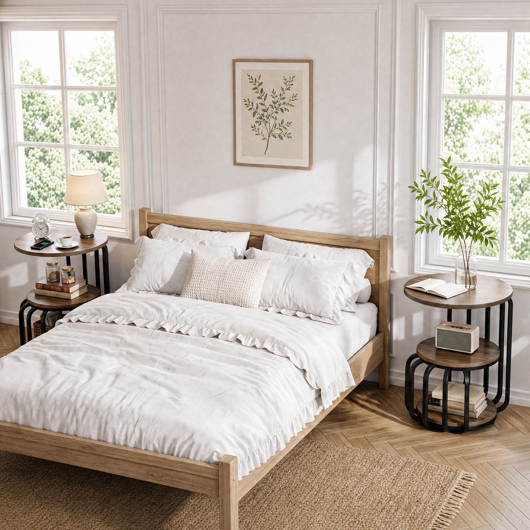 19.69 Inch Round Nightstand, 3 Tier Industrial Side Table with Storage for Bedroom