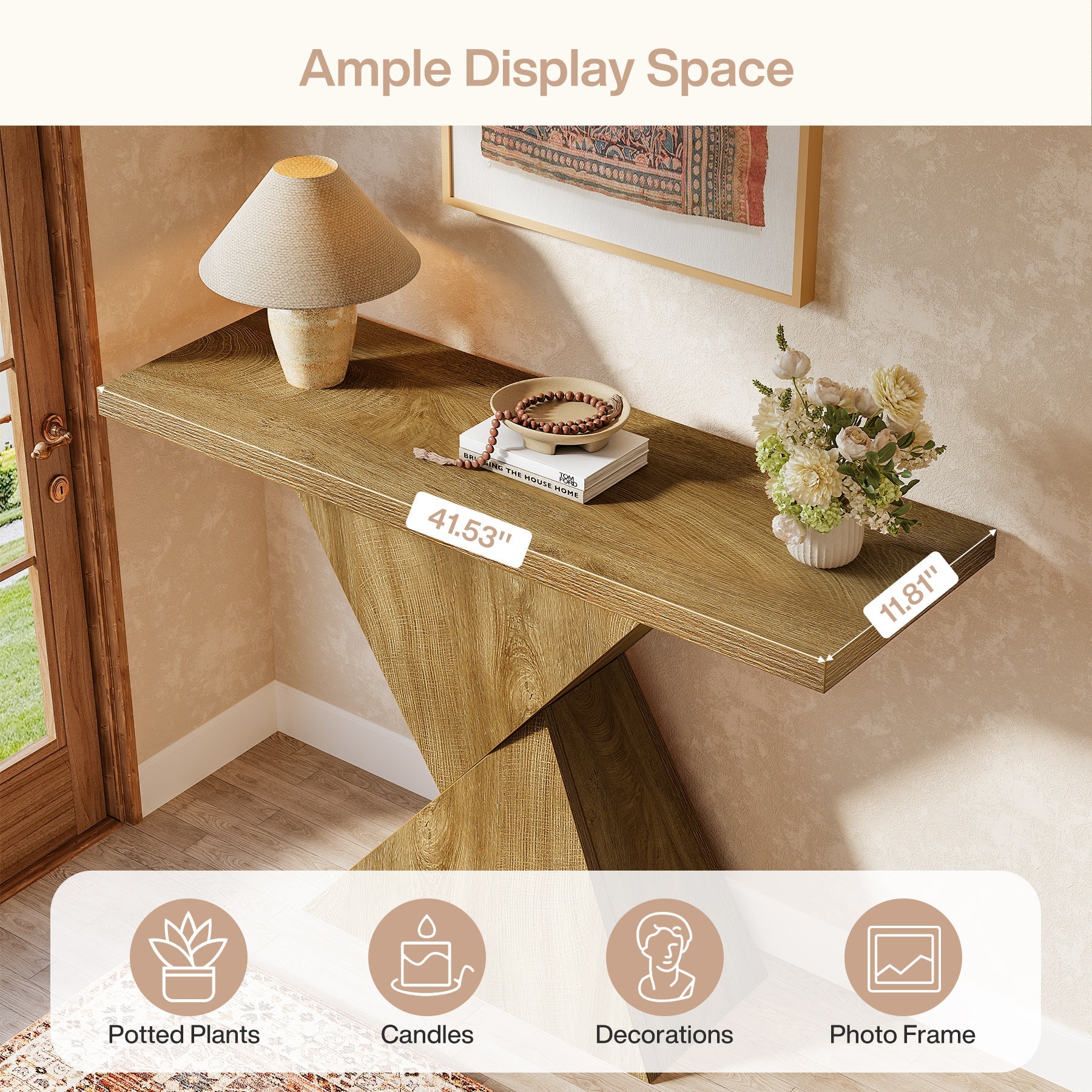 Tribesigns 41.5-Inch Narrow Farmhouse Console Table, Entryway Sofa Table with Geometric Base