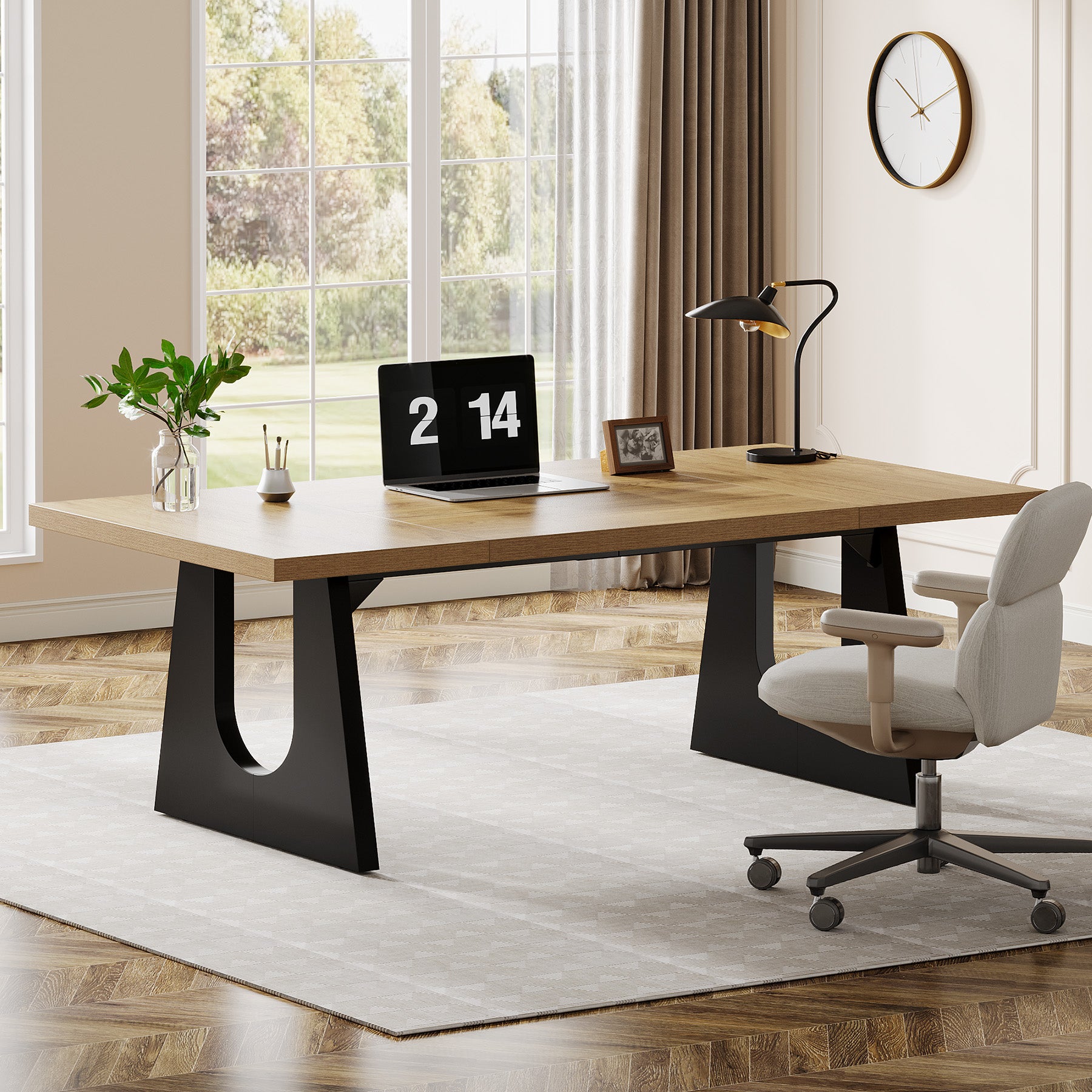 70.9-Inch Large Executive Desk with Double Pedestal Base, Modern Computer Writing Table