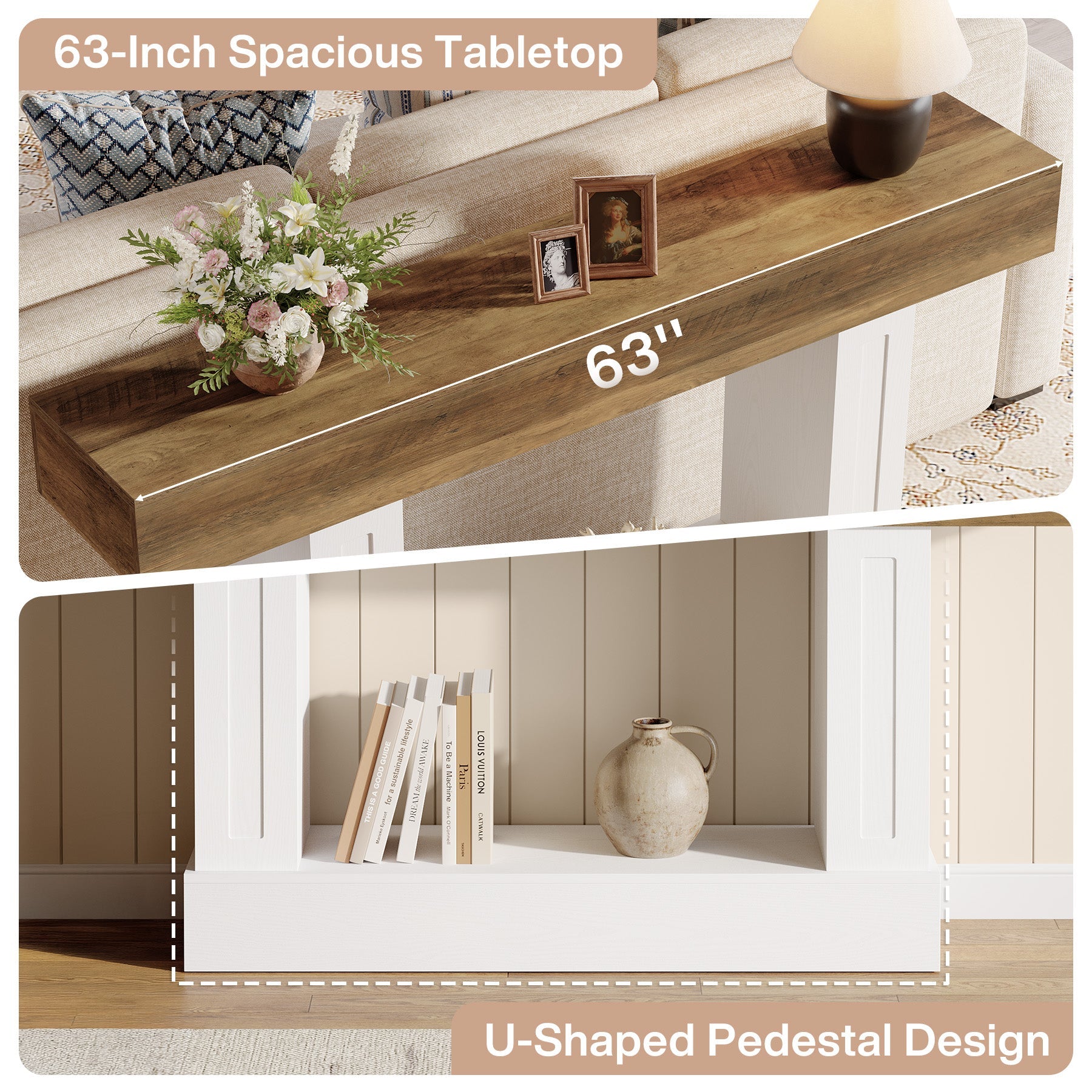 47.2-Inch Solid Wood Coffee Table with Rectangular Tabletop, Modern Center Table for Living Room