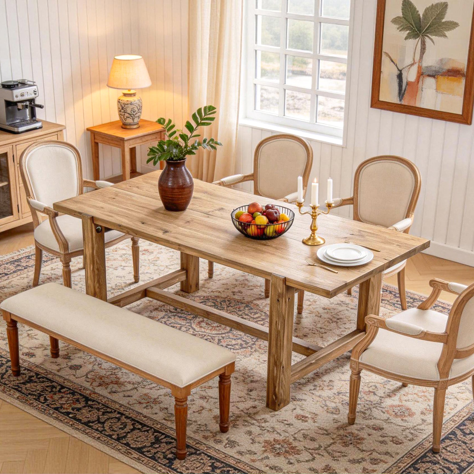 Tribesigns 63-Inch Solid Wood Dining Table, Farmhouse Rectangular Table for 4-6 People
