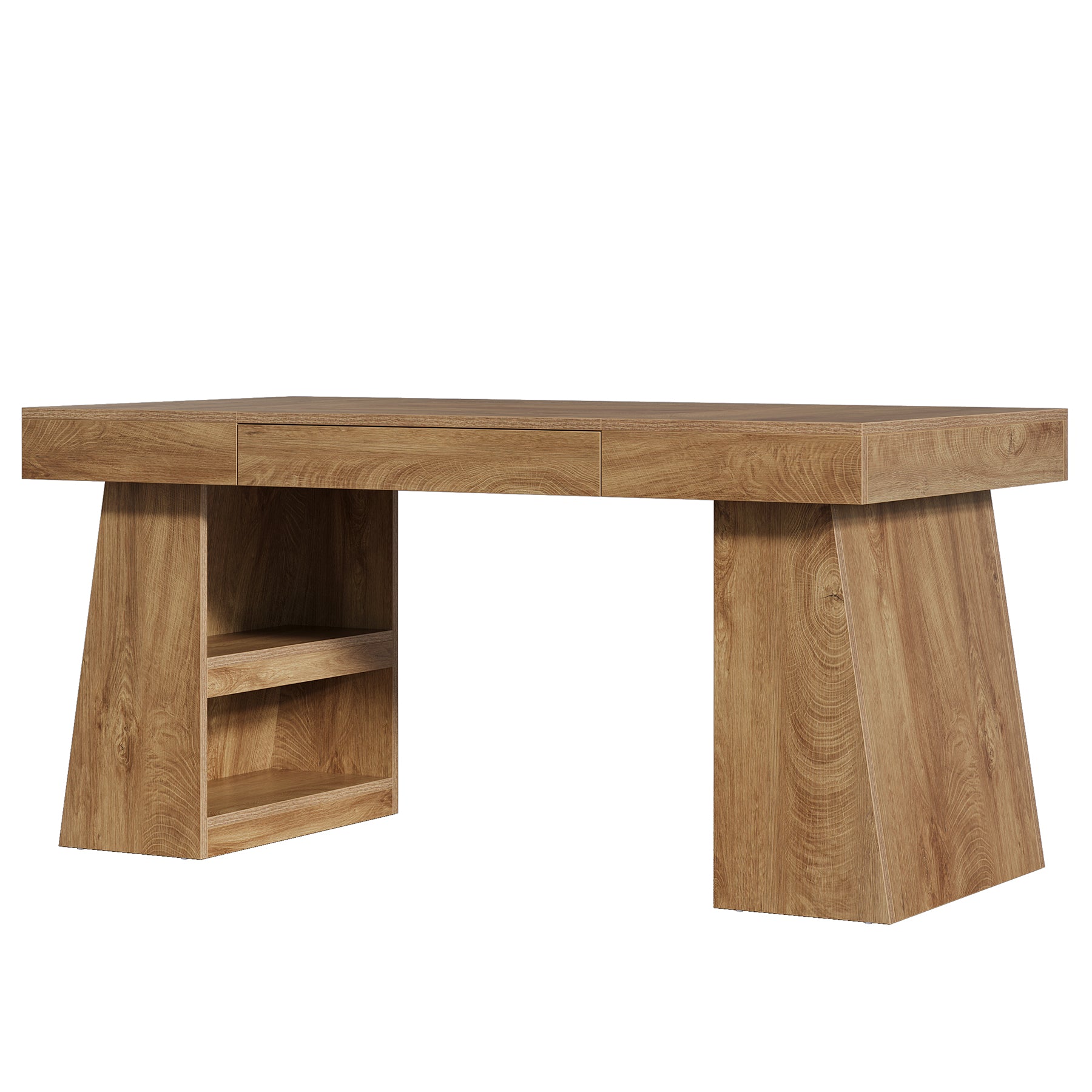 55 Inch Conference Table for 4-6 People, Farmhouse Rectangle Meeting Table with Storage Drawer and Shelves for Office Conference Room
