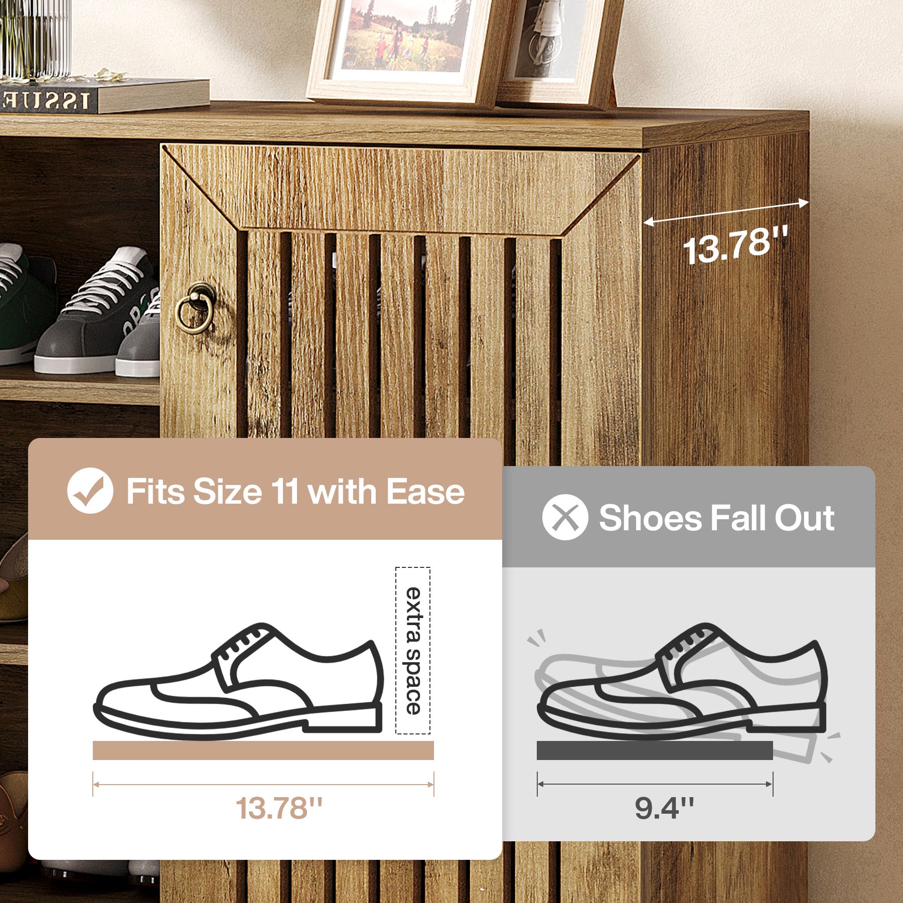 Tribesigns 43.3-Inch Shoe Cabinet with 5-Tier Storage, Wooden Entryway Organizer for Up to 24 Pairs