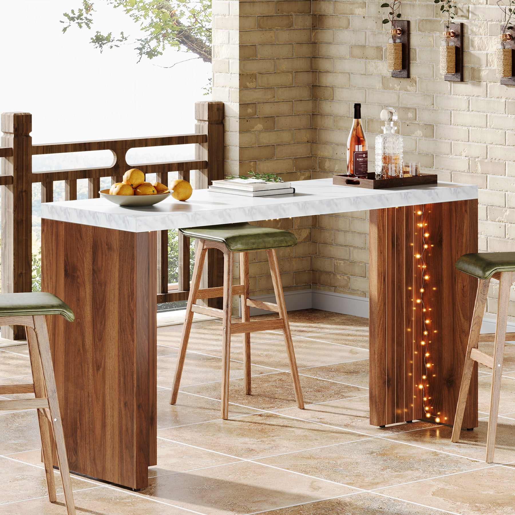 Tribesigns 55.12-Inch Bar Table with Faux Marble Top, Counter Height Pub Table for Kitchen