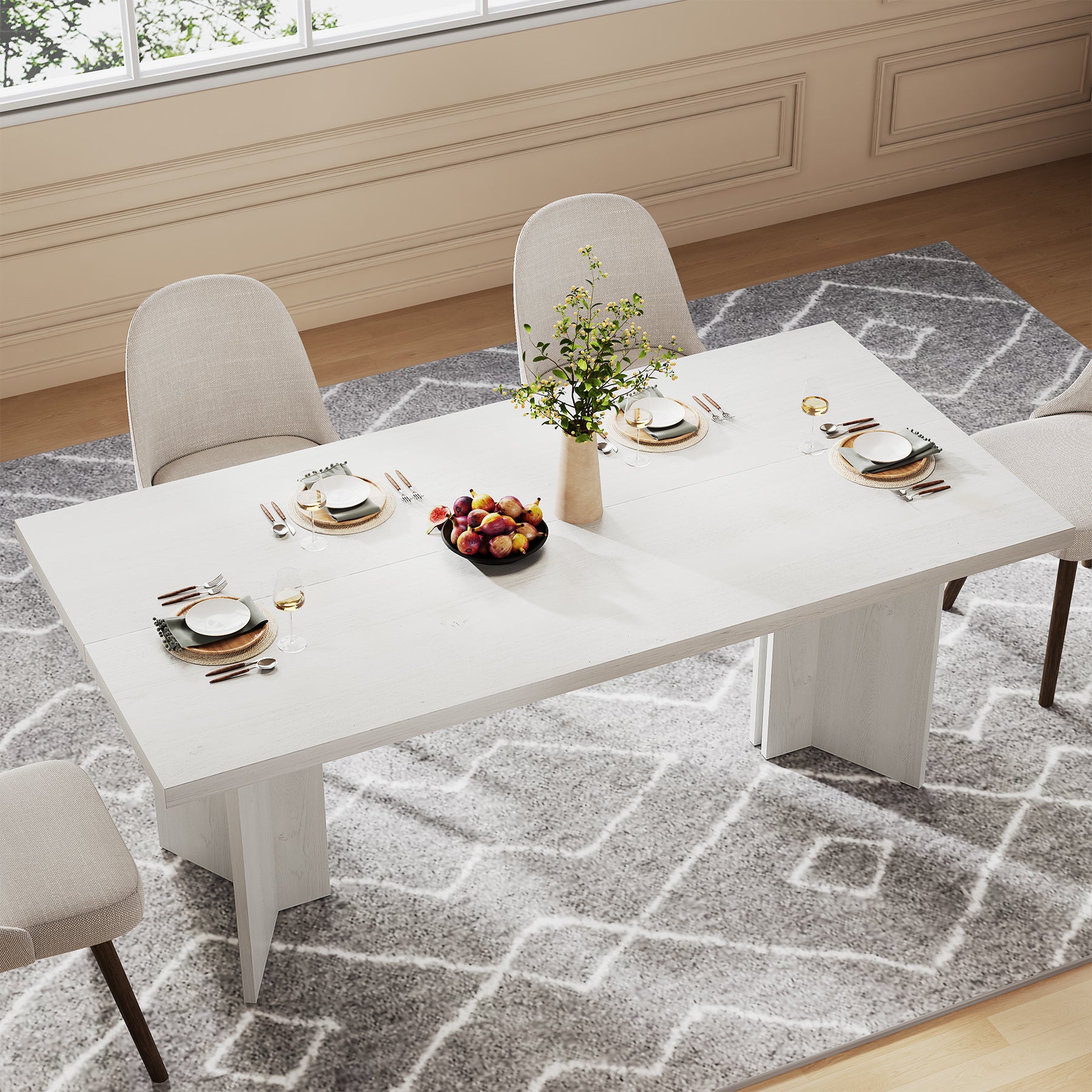 63" Farmhouse Dining Table, Kitchen Table with Large Tabletop for 4-6