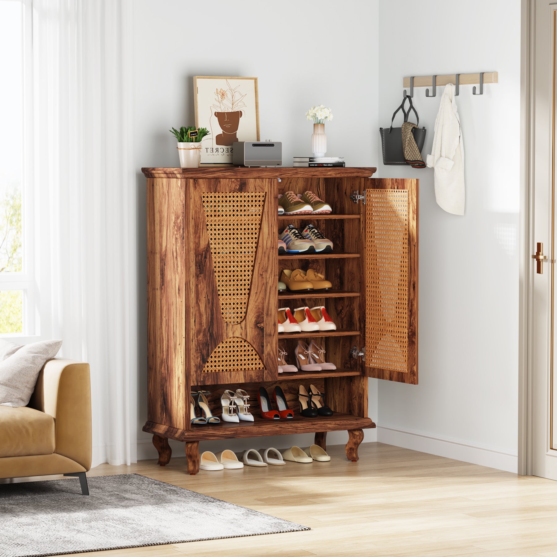 Tribesigns Rattan Shoe Cabinet, 5-Tier Hidden Shoe Storage for Entryway
