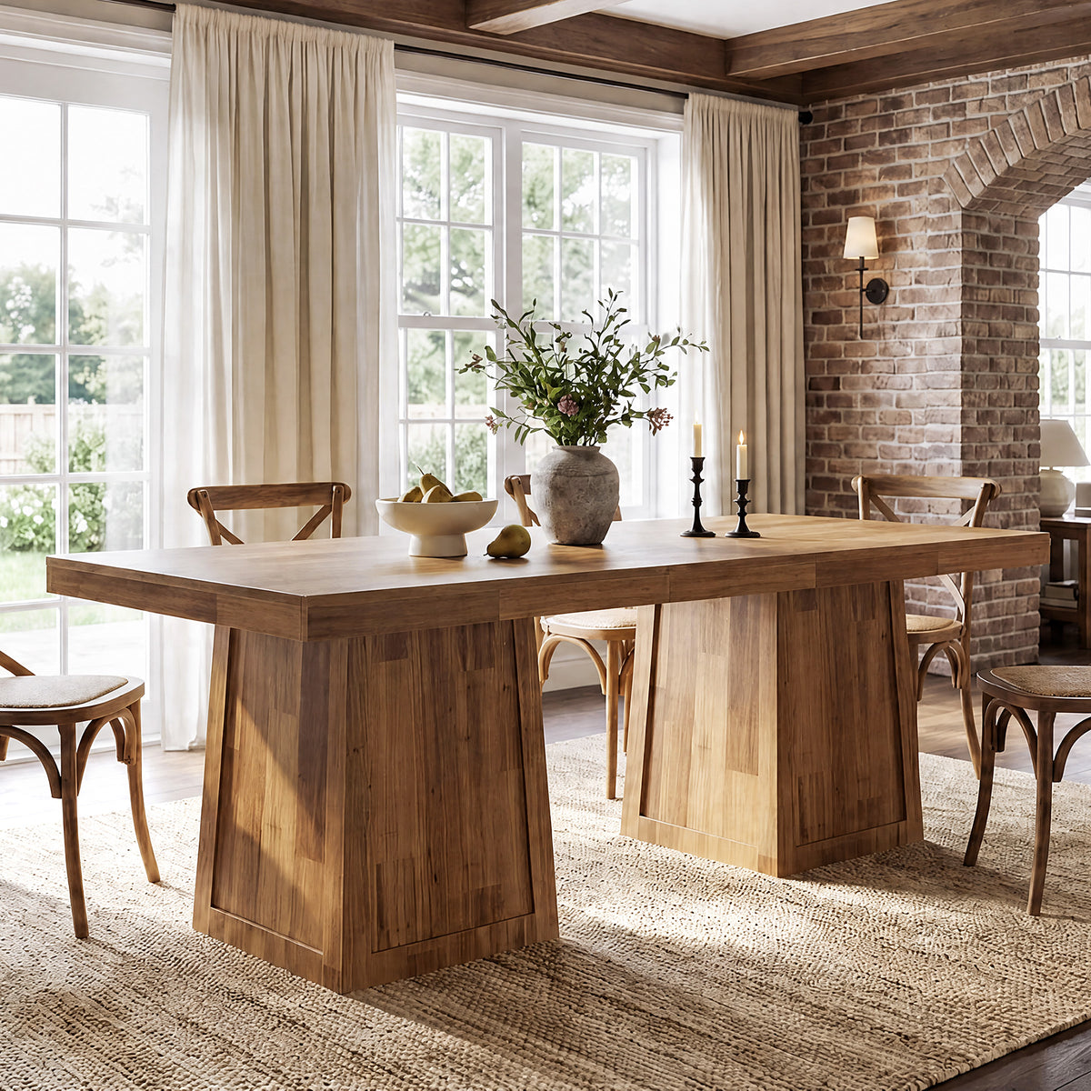 Tribesigns 31.5 Inch Square Dining Table for 2-4, Walnut Kitchen Table with Trapezoid Base for Small Spaces