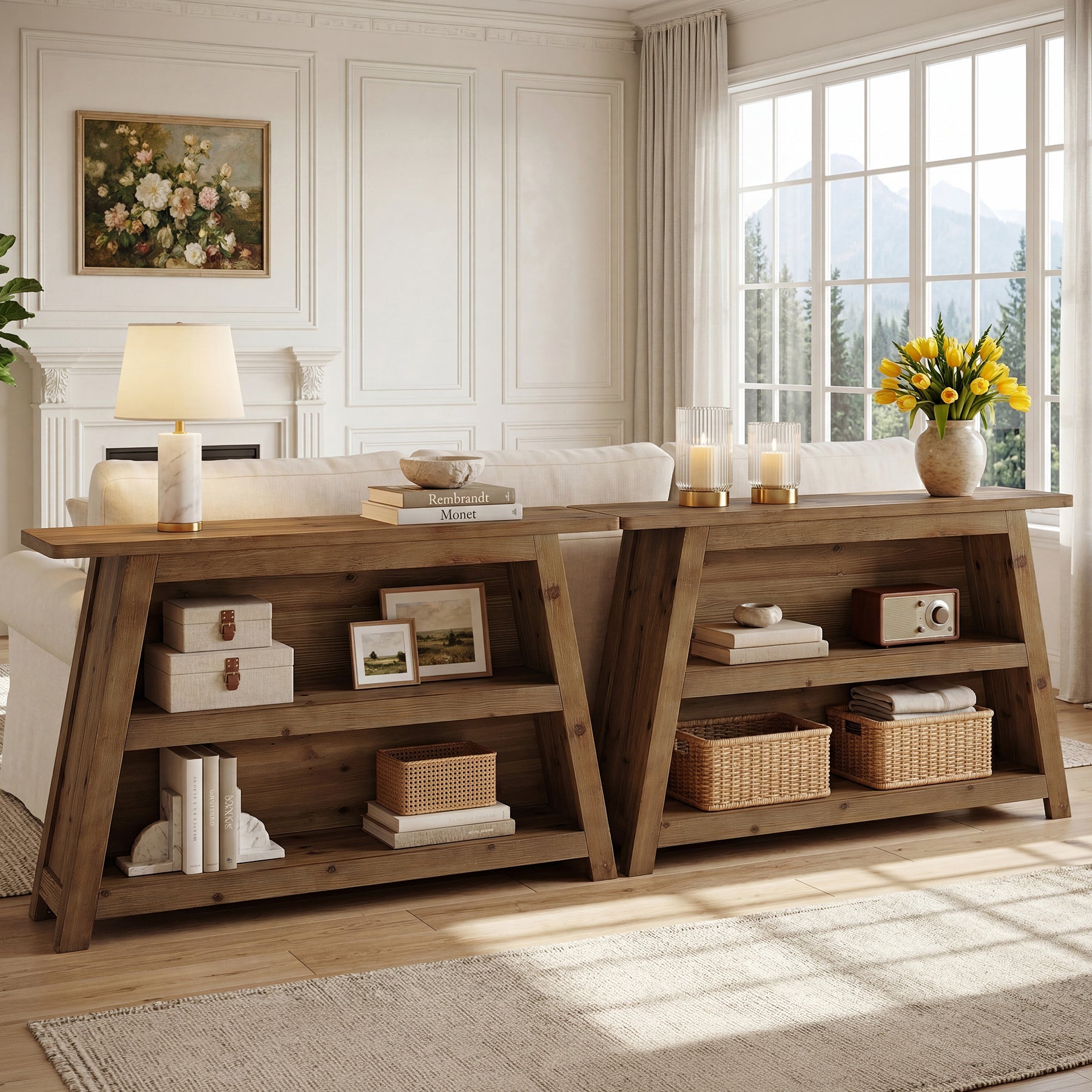 47.24-Inch Solid Wood Console Table, Farmhouse Entryway Table with 3-Tier Shelves