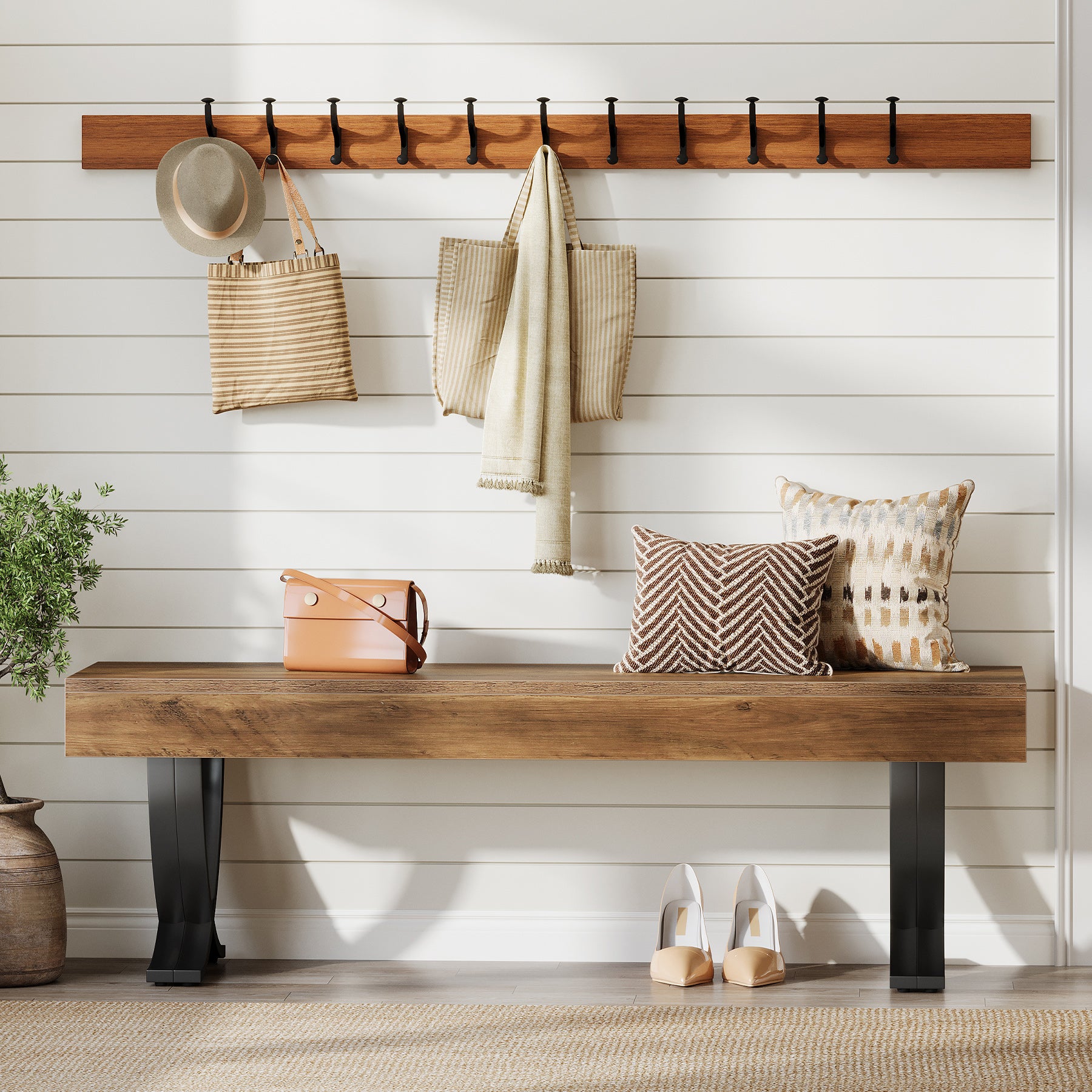 Tribesigns 55" Shoe Bench, Industrial Bench with Metal X-Legs for Hallway