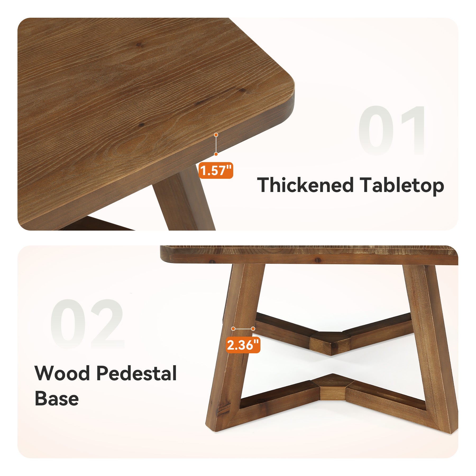 31.5 Inch Solid Wood Square Coffee Table, Farmhouse Center Table with Pedestal for Living Room