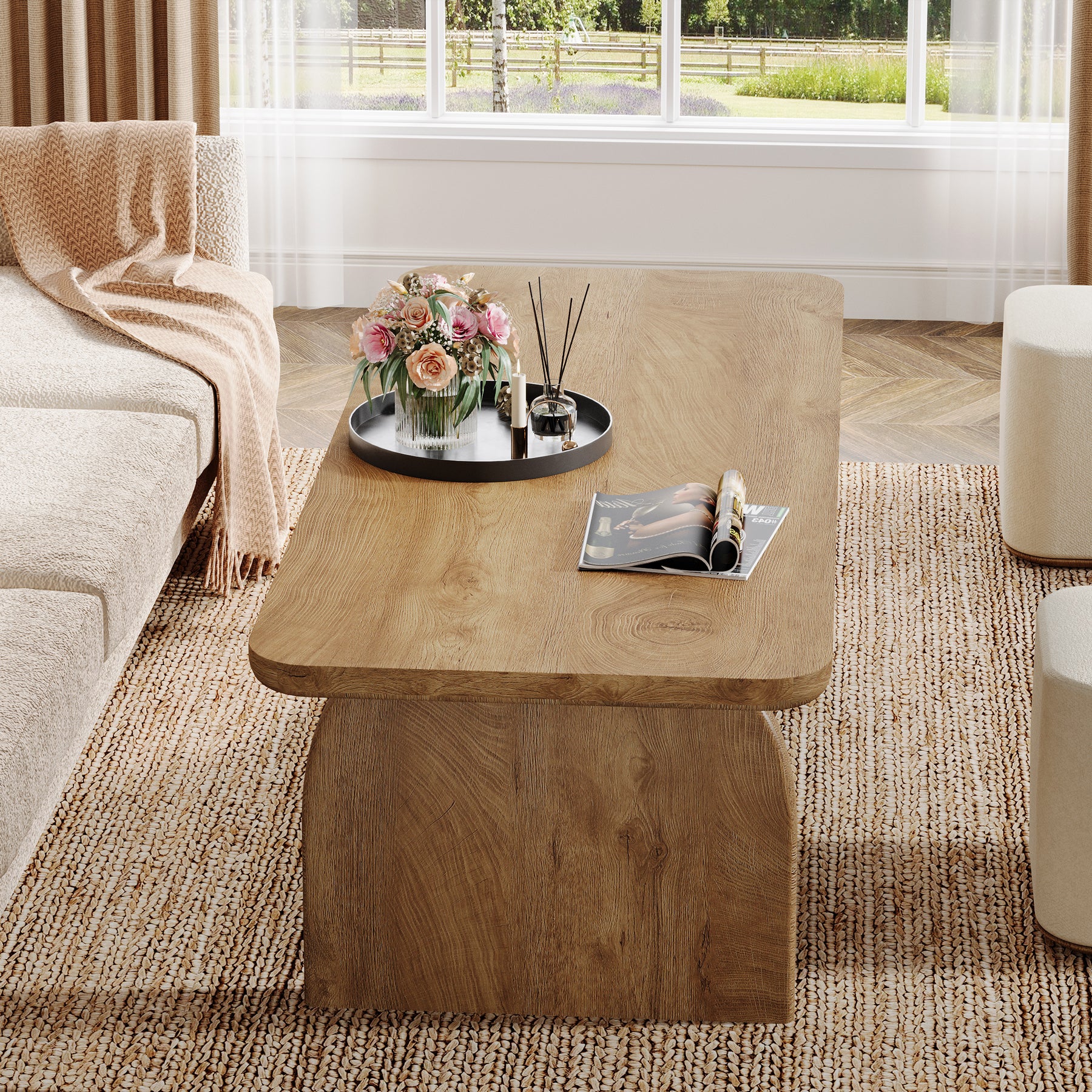 47 Inch Wood Rectangular Coffee Table, Living Room Table