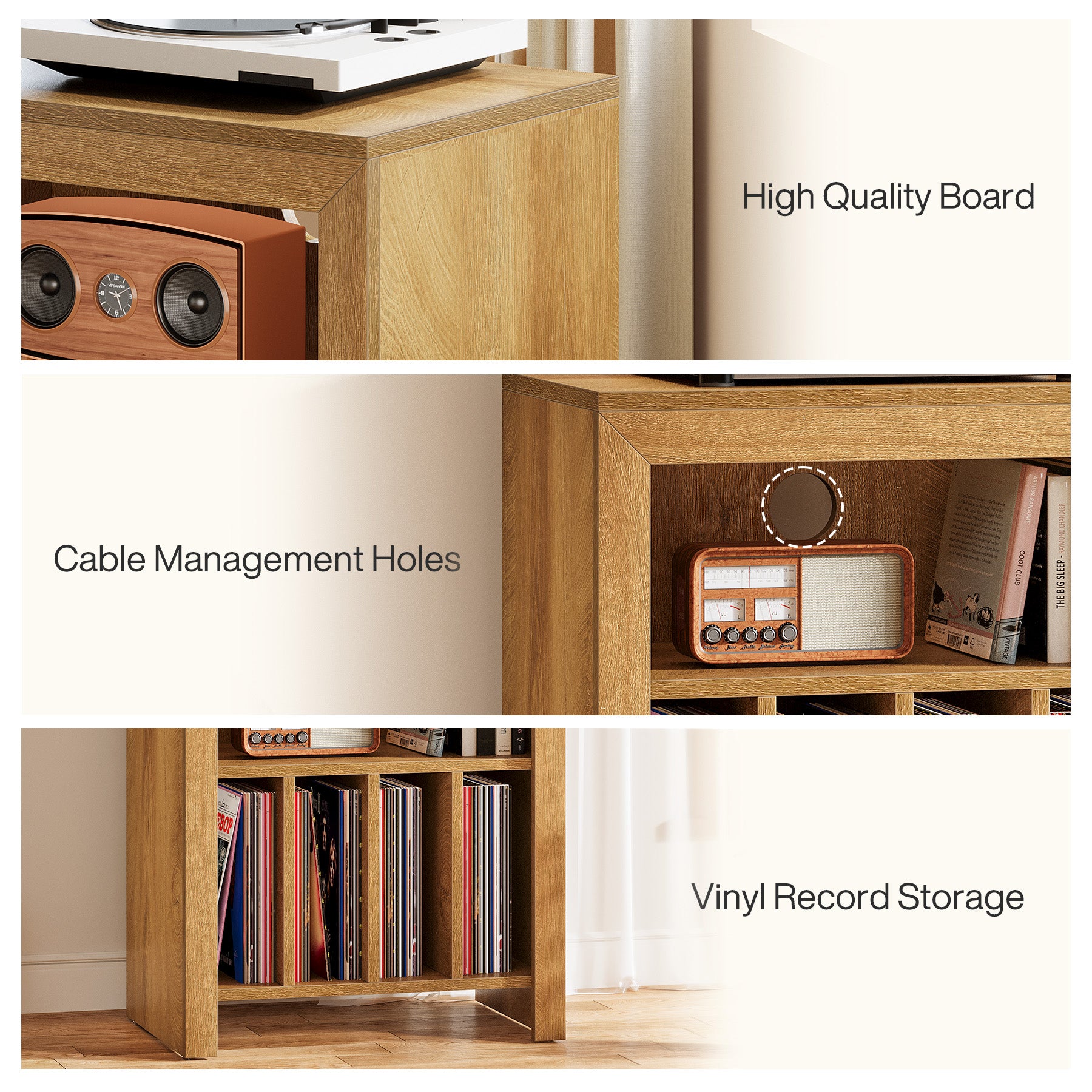 Tribesigns Industrial Record Player Cabinet with Wheels, Vinyl CD Media Storage Side Table