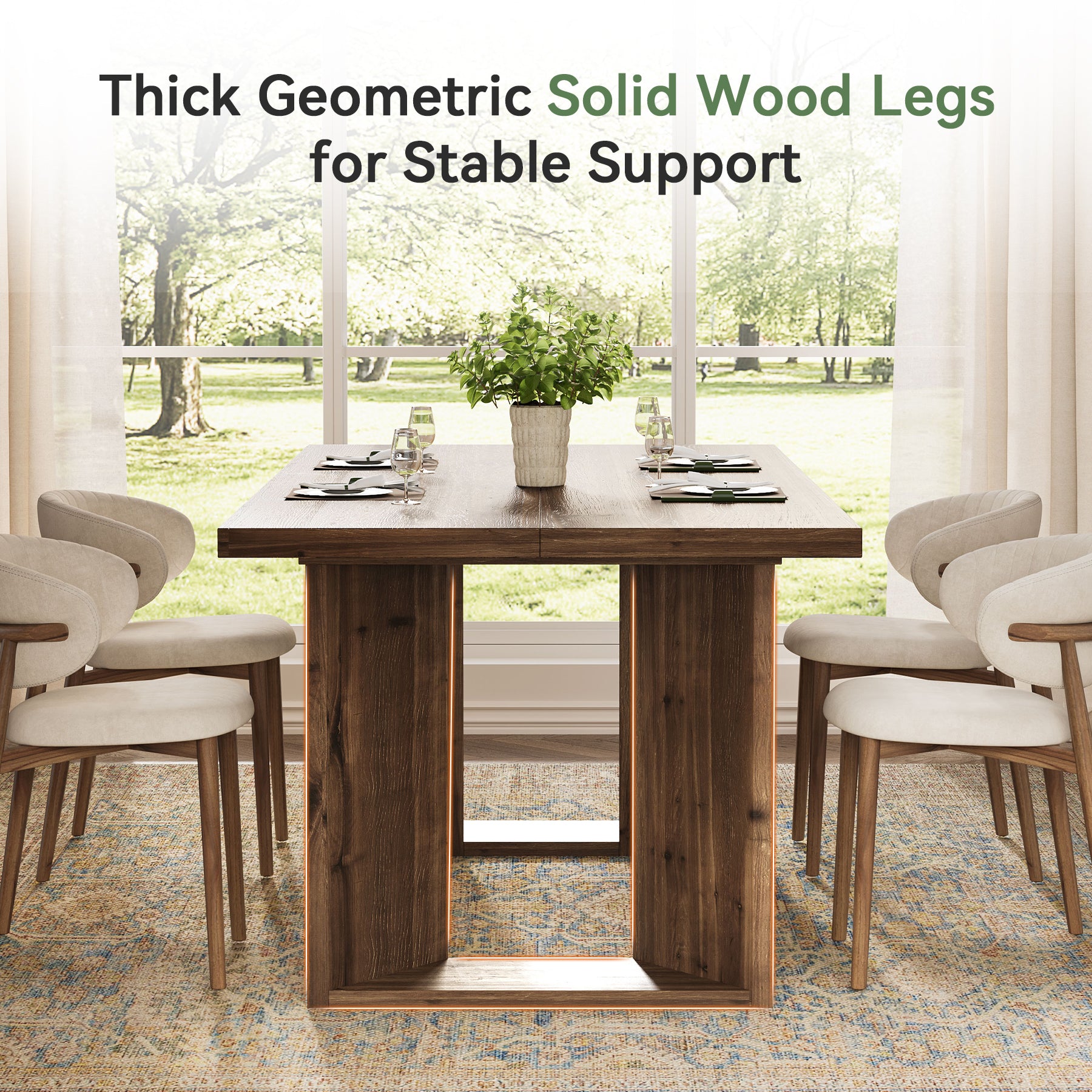 Tribesigns 63-Inch Solid Wood Dining Table for 4-6, Farmhouse Kitchen Table with U-Shaped Legs